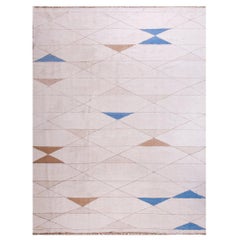 Refined Unique Colored Triangles Pattern Antique French Art Deco Flat-Weave Rug
