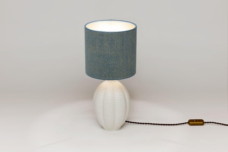 Scandinavian Modern Refined Upsala Ekeby Swedish Modern Ceramic Table Lamp, Blue Shade For Sale