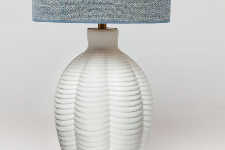 Refined Upsala Ekeby Swedish Modern Ceramic Table Lamp, Blue Shade In Good Condition For Sale In Utrecht, NL
