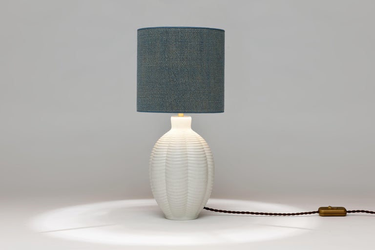 Refined Upsala Ekeby Swedish Modern Ceramic Table Lamp, Blue Shade For Sale 2