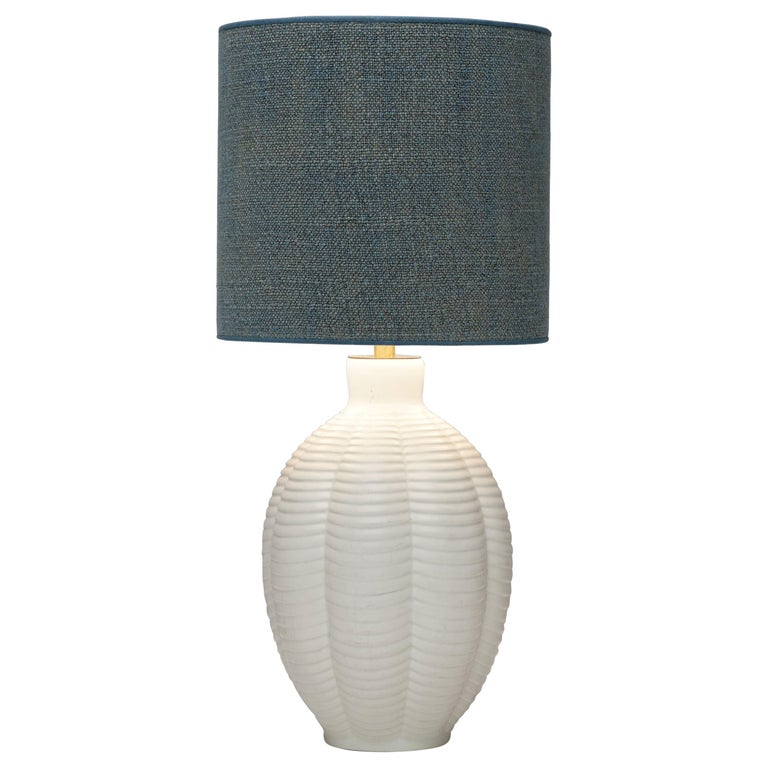 Refined Upsala Ekeby Swedish Modern Ceramic Table Lamp, Blue Shade For Sale