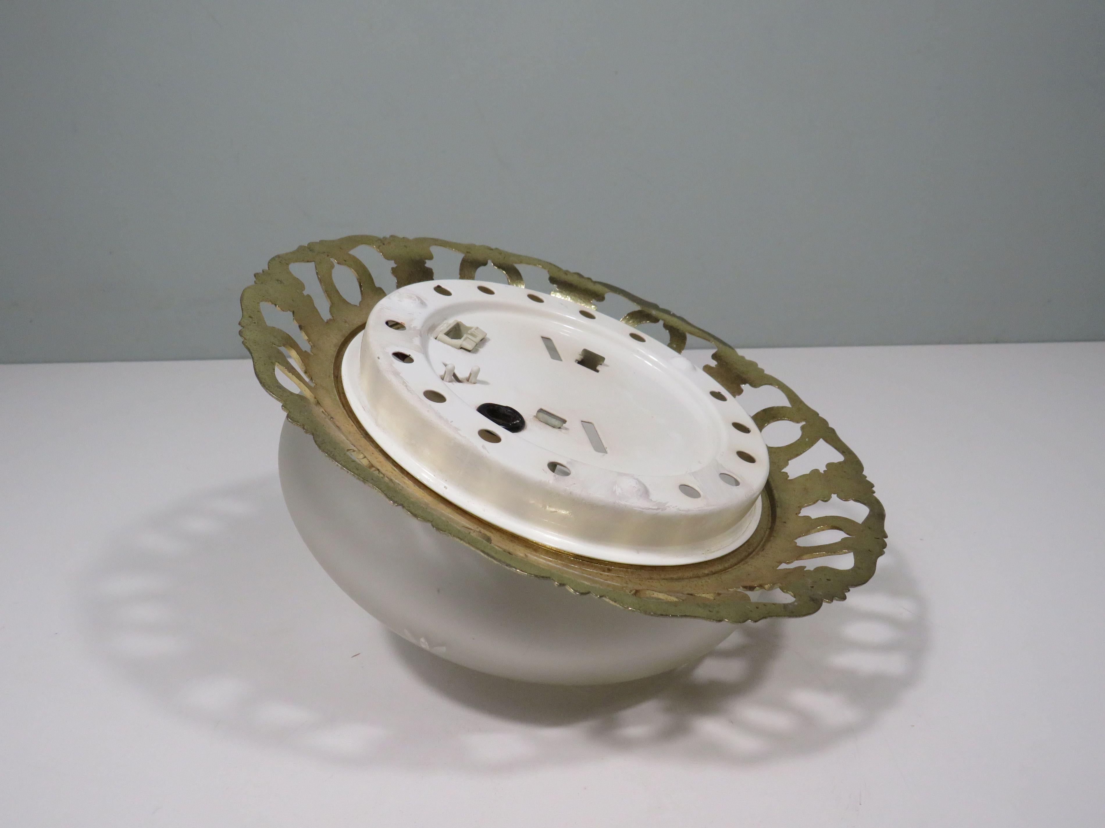 Refined Vintage Ceiling Lamp  White Matte Glass with Cut Motif, 1960-1970 For Sale 1