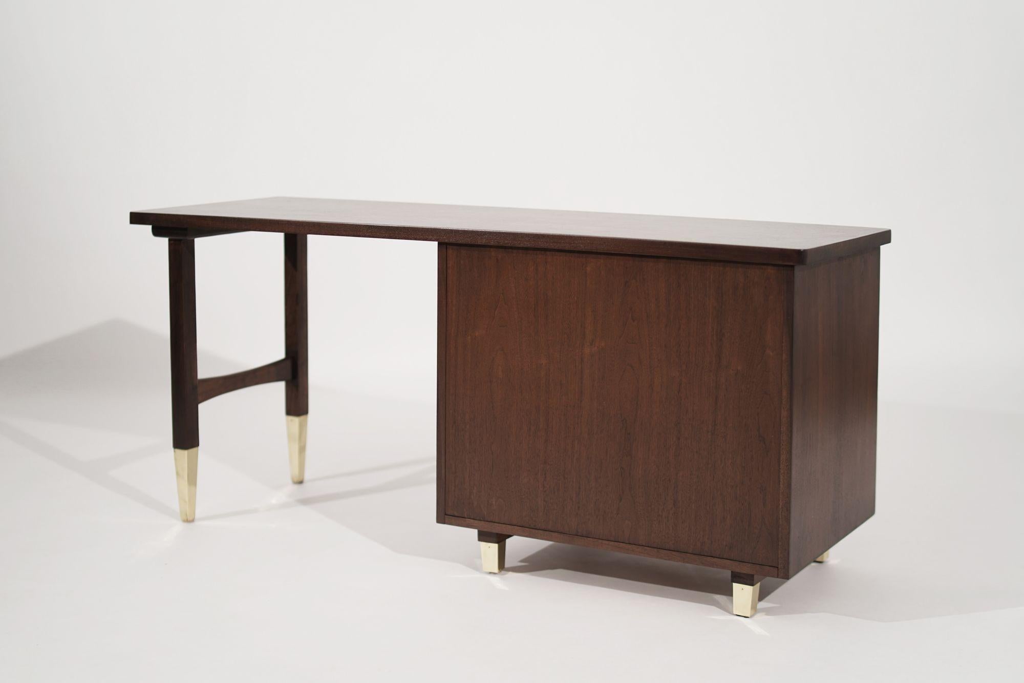 Refined Walnut Desk with Brass Accents, Italy, circa 1950s 1