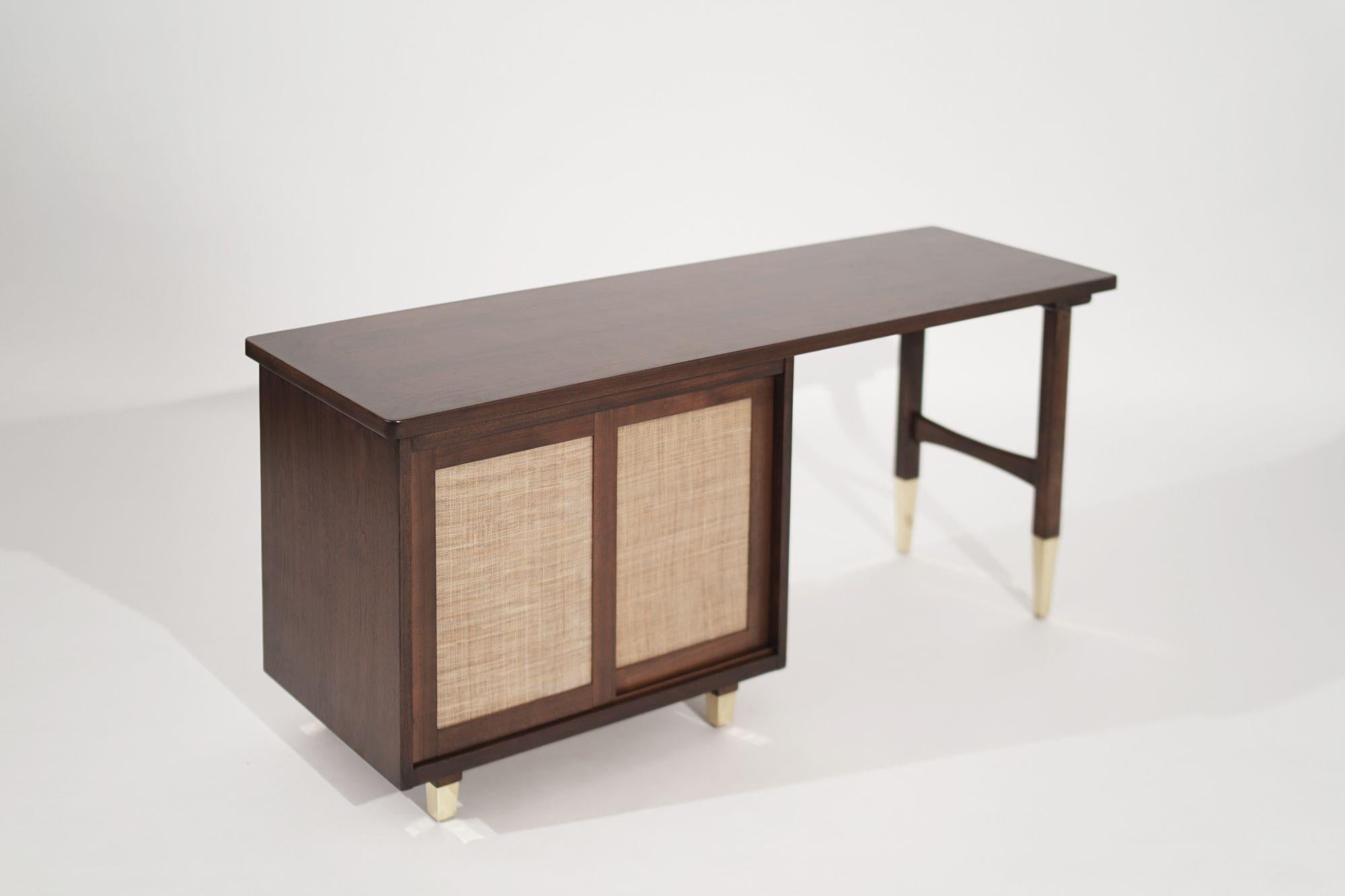 Refined Walnut Desk with Brass Accents, Italy, circa 1950s 2