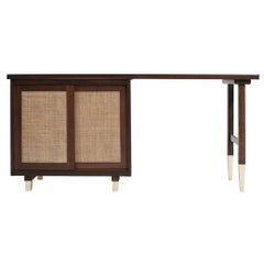 Refined Walnut Desk with Brass Accents, Italy, circa 1950s