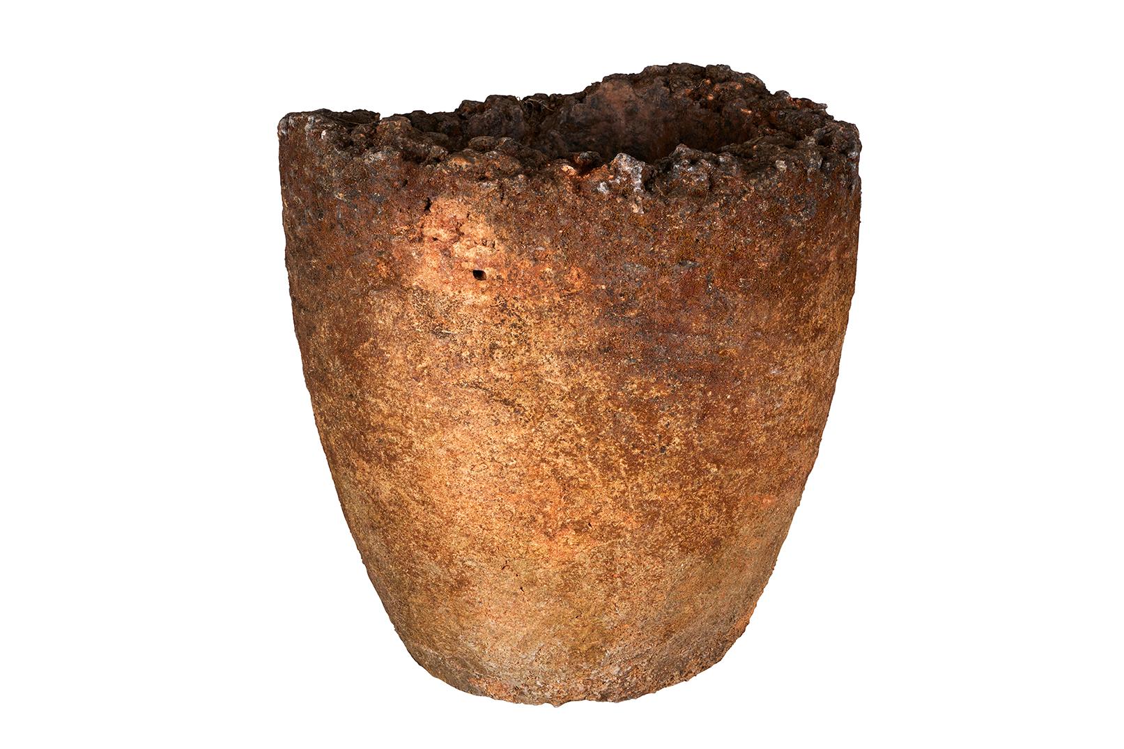 Primitive Sandstone Urn In Distressed Condition For Sale In Dallas, TX