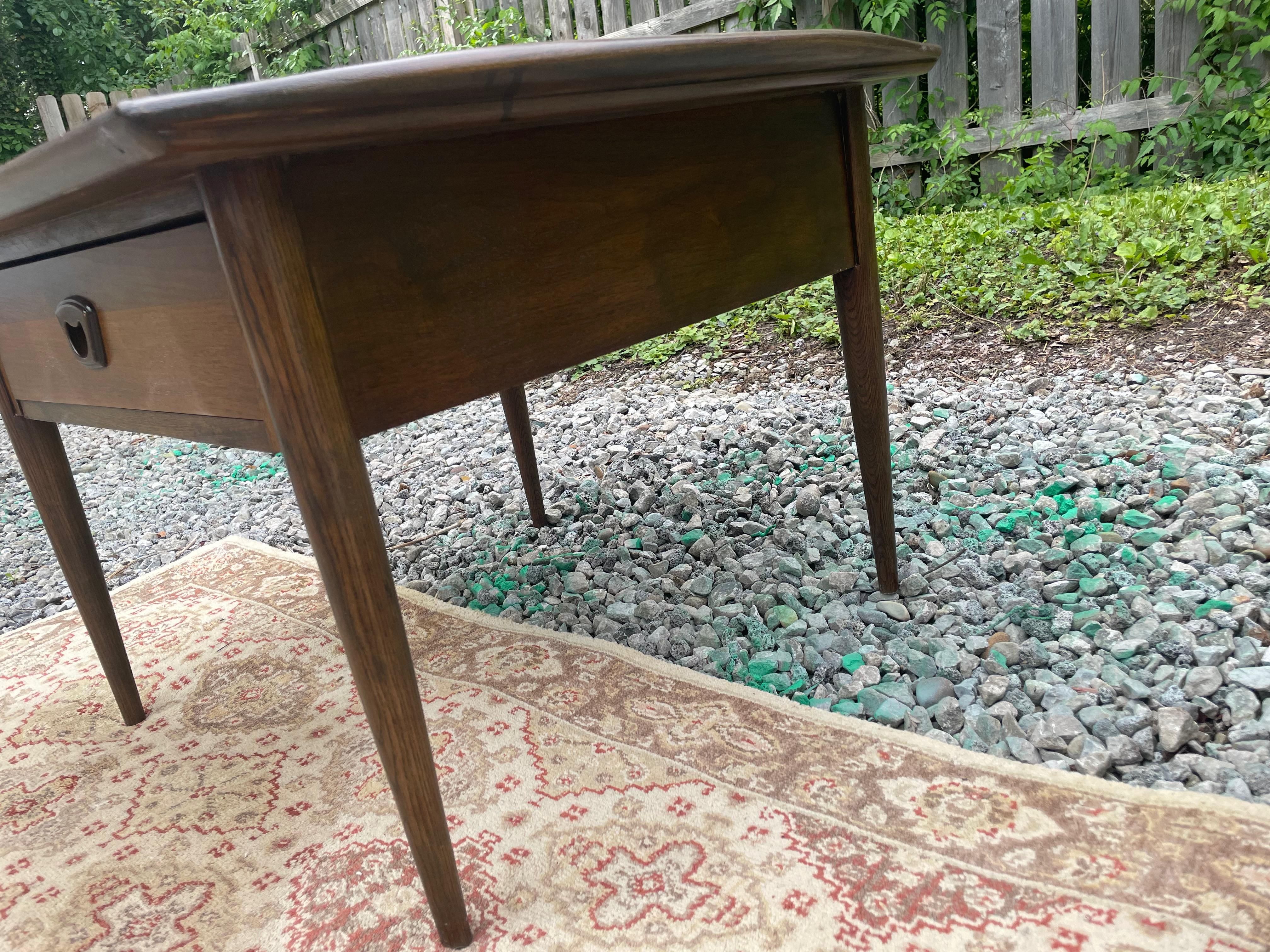 Mid-Century Modern Refinished Bassett End Table With Drawer