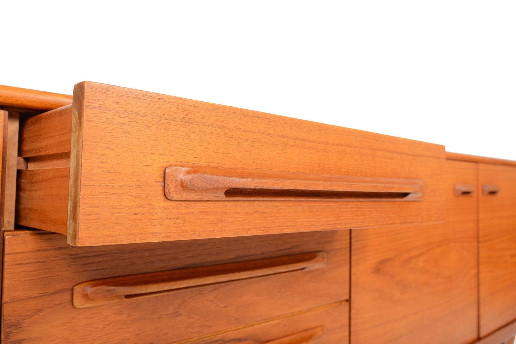 Refinished Beithcraft Teak Credenza with Floating X-Form Base #2 In Excellent Condition In Berkeley, CA