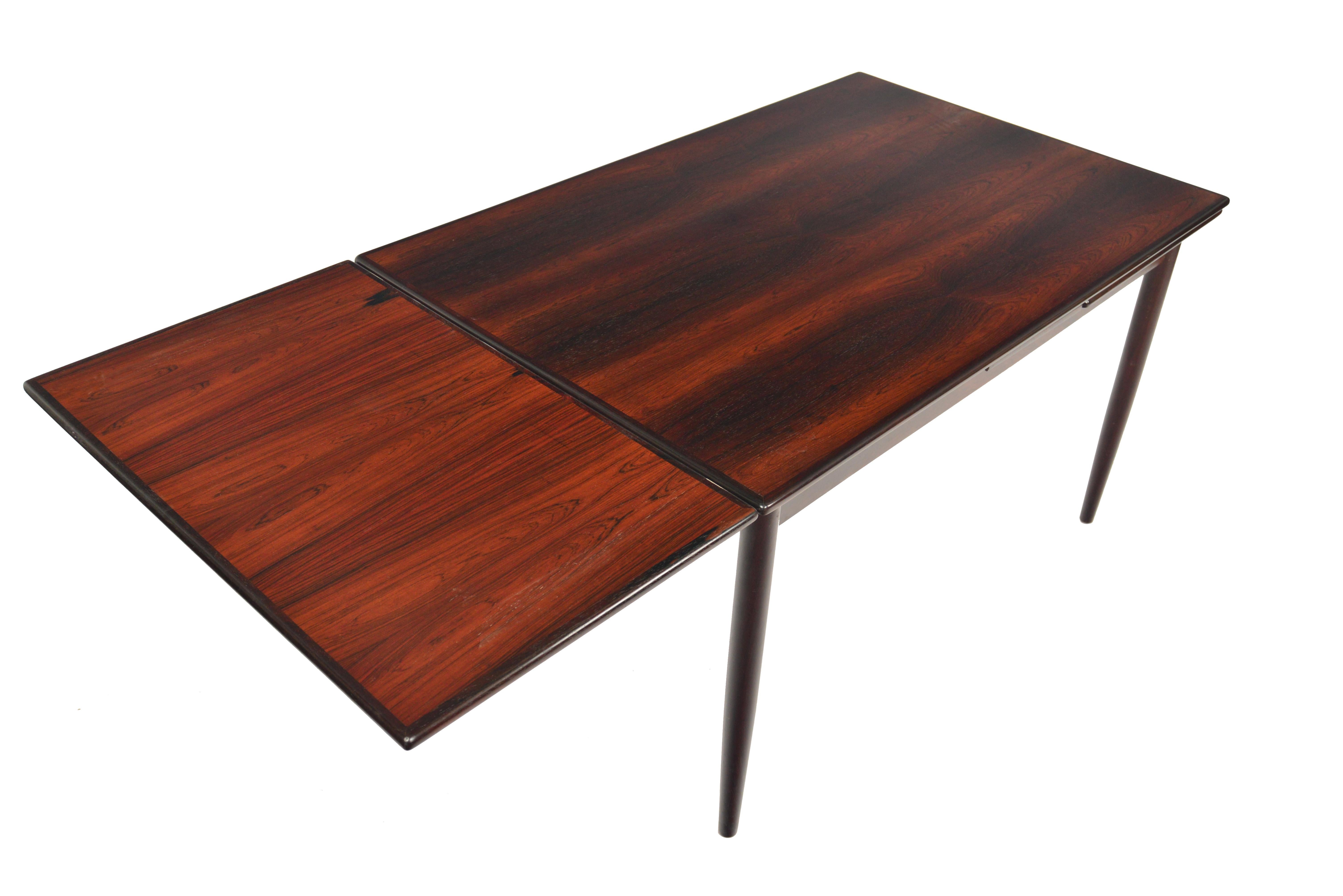 Scandinavian Modern Refinished Brazilian Rosewood Draw Leaf Dining Table