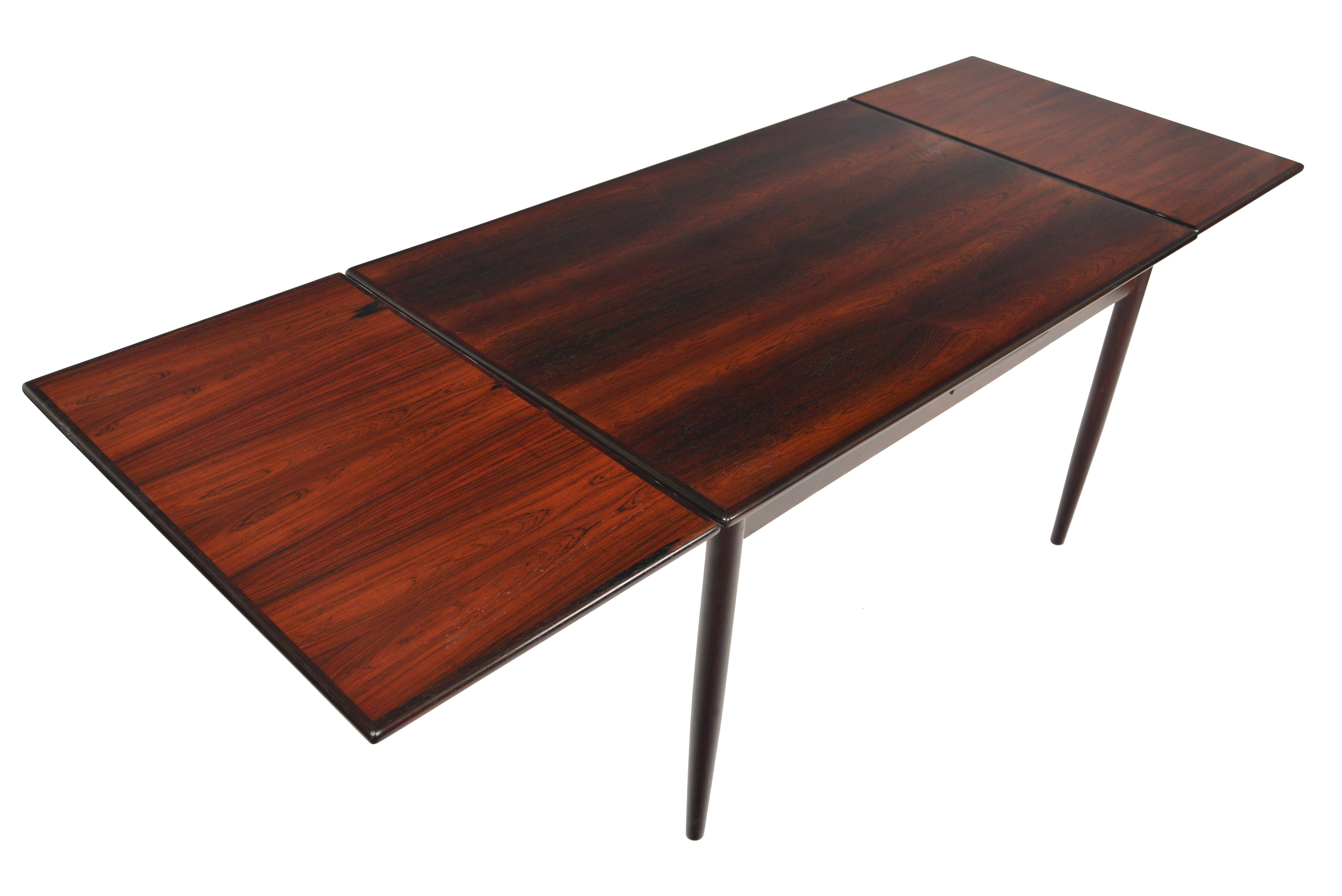 Danish Refinished Brazilian Rosewood Draw Leaf Dining Table
