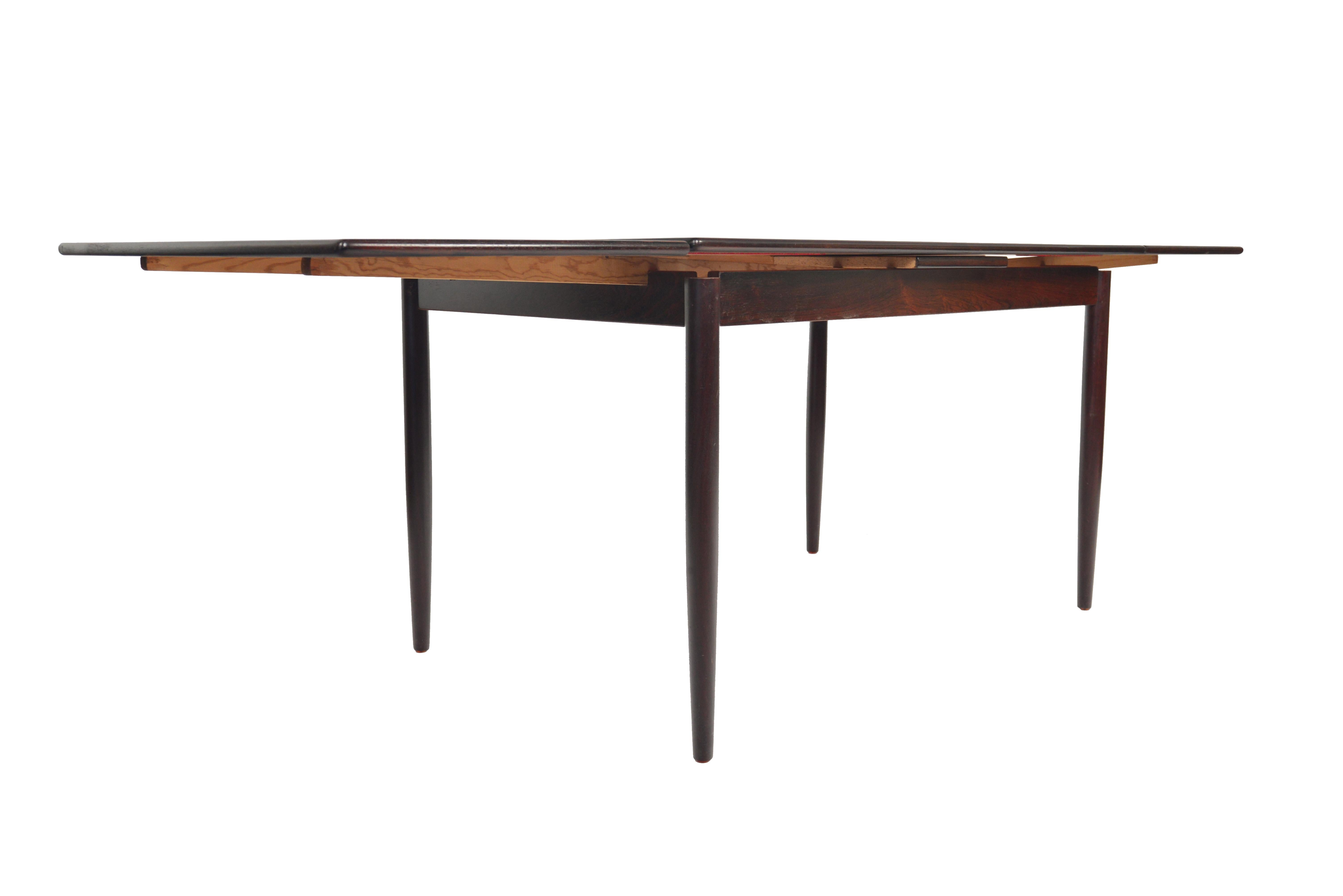 Refinished Brazilian Rosewood Draw Leaf Dining Table In Excellent Condition In Berkeley, CA