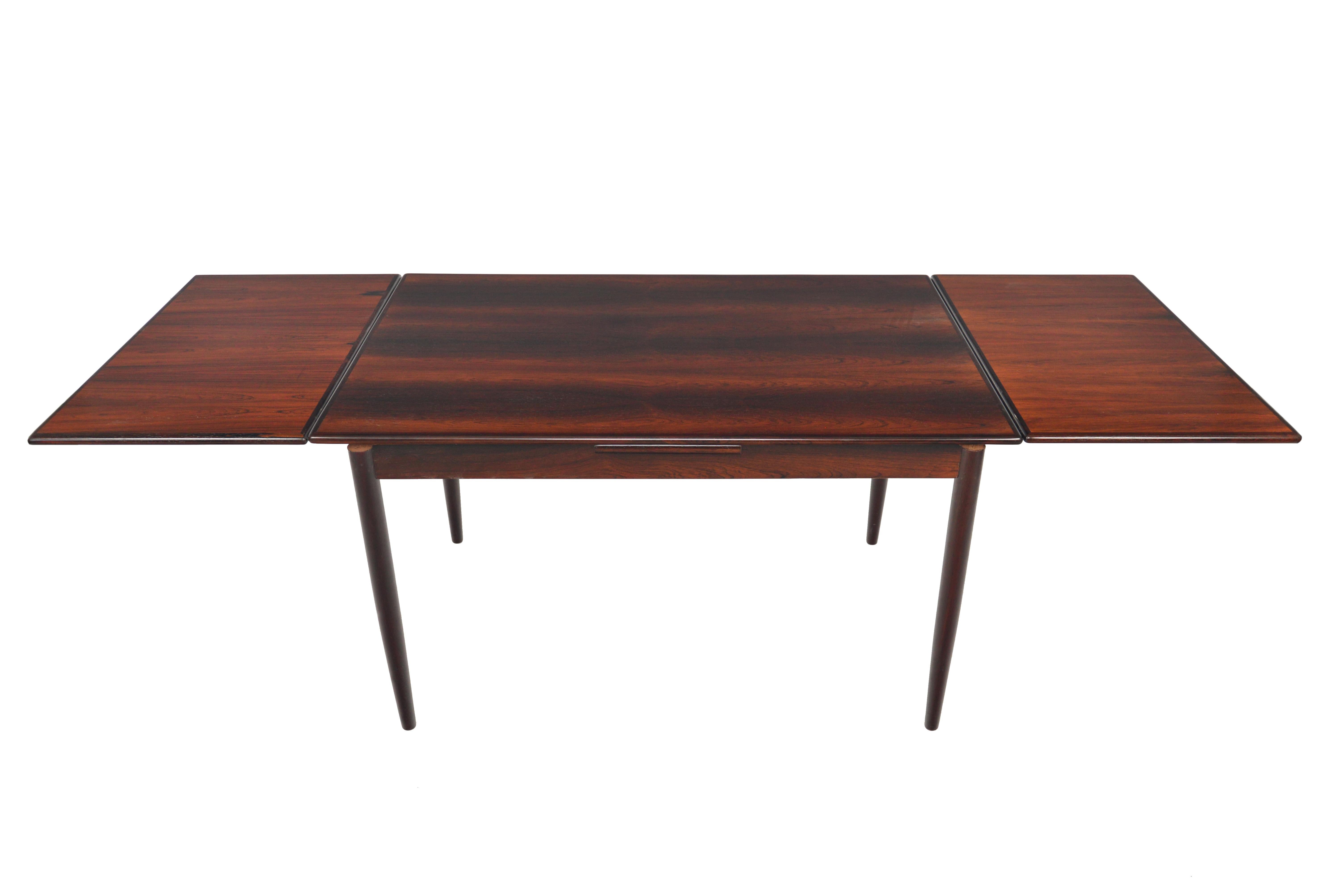 20th Century Refinished Brazilian Rosewood Draw Leaf Dining Table