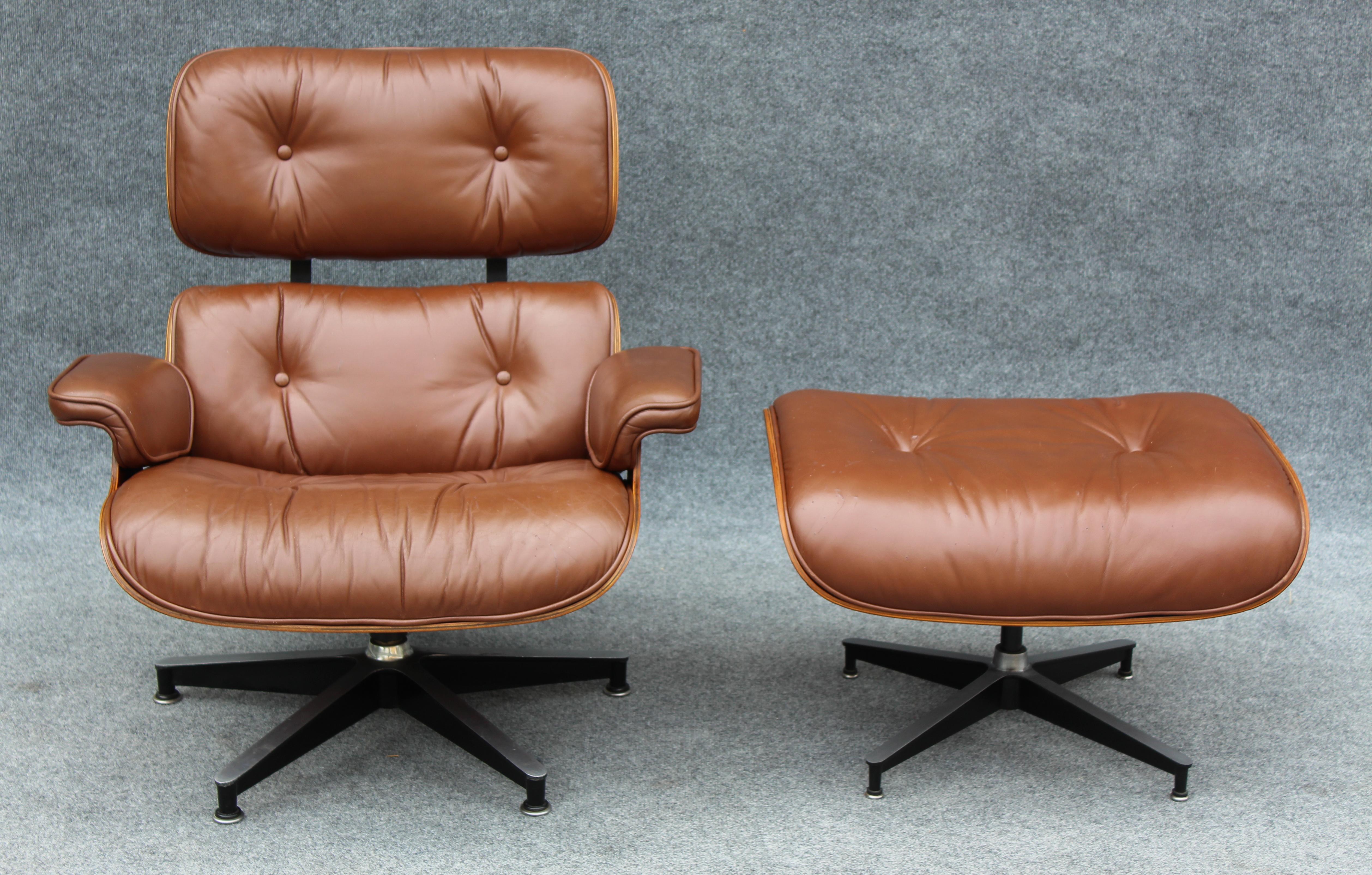 Aluminum Refinished Charles & Ray Eames for Herman Miller Rosewood & Leather Lounge Chair