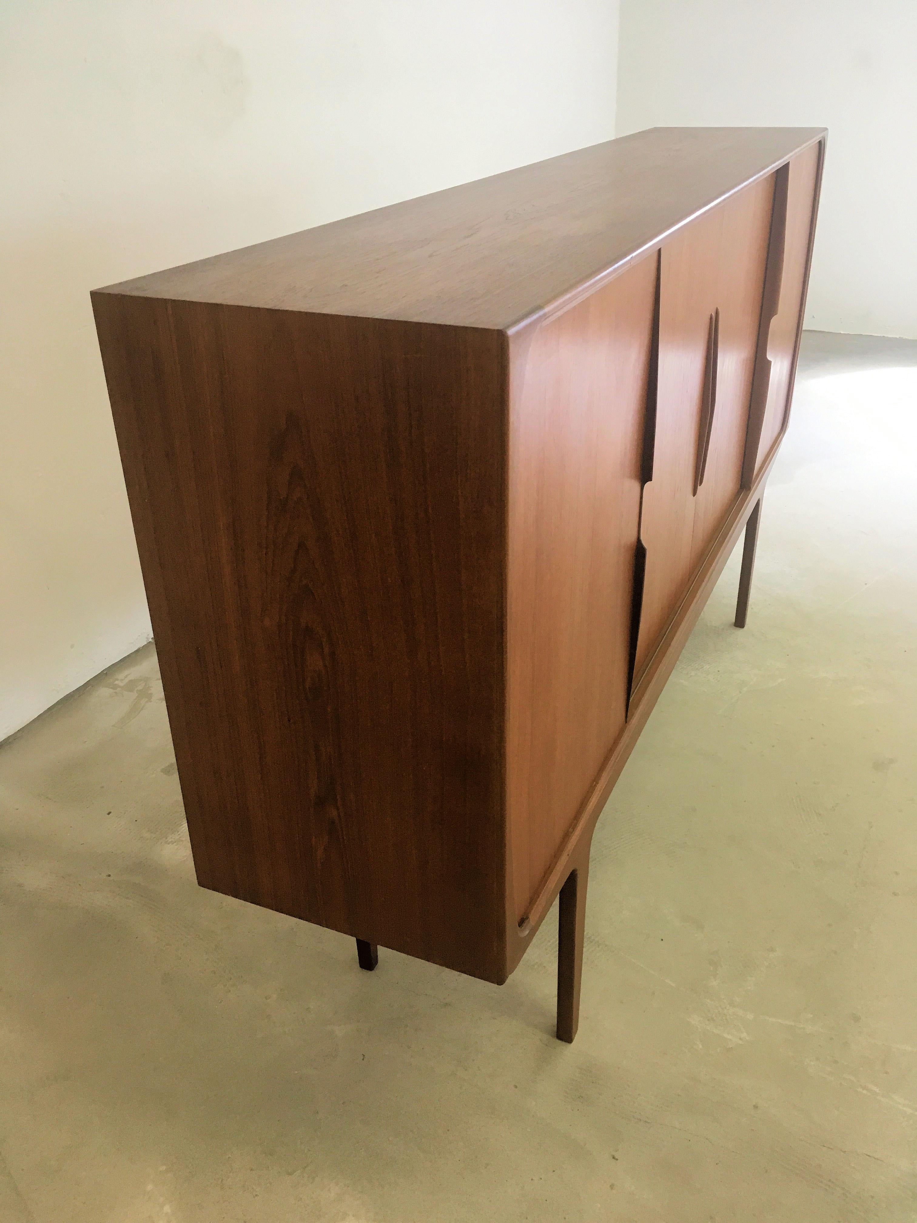 Scandinavian Modern Refinished Danish 1960s Sideboard in Teak with Integrated Bar Section
