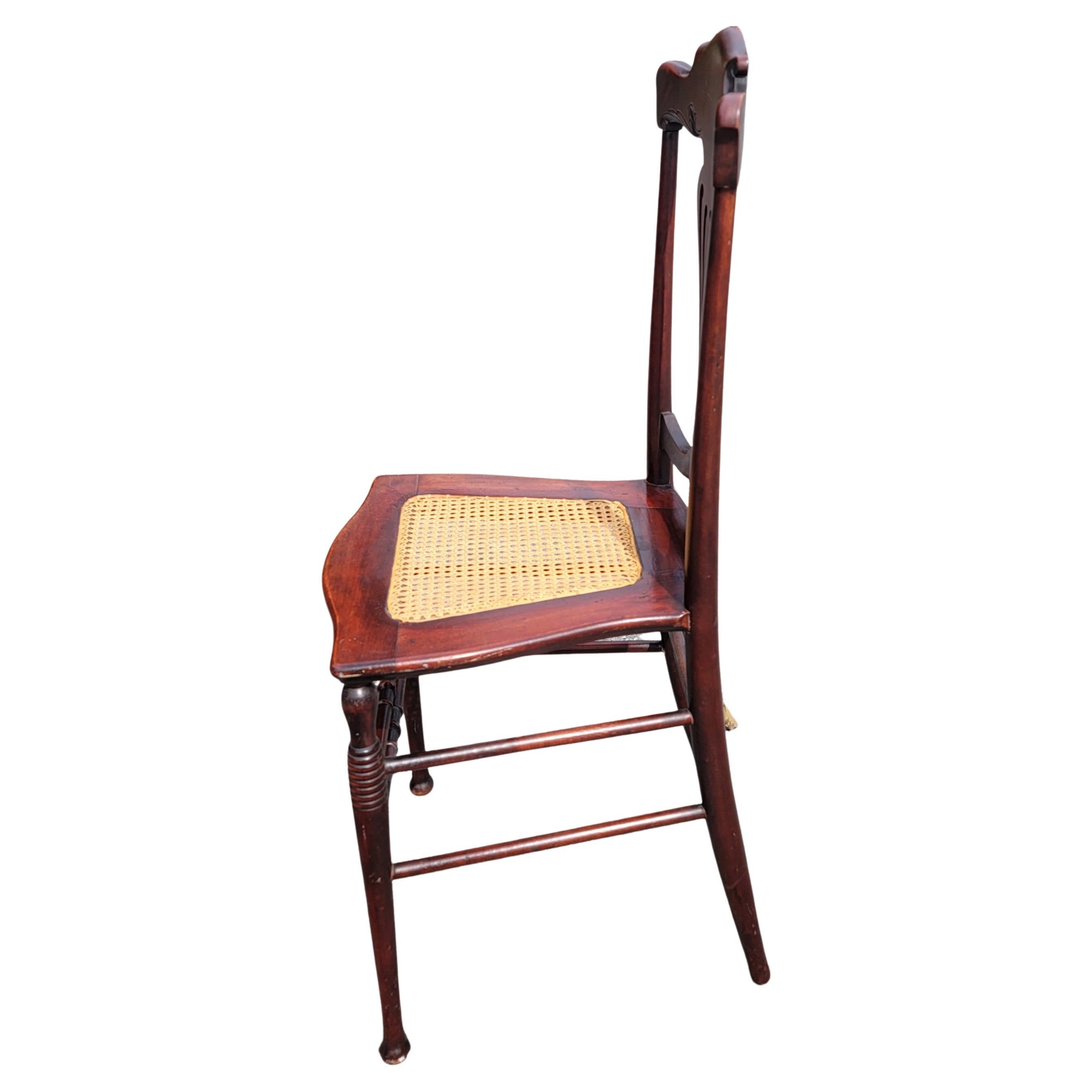 19th Century Refinished Early American Empire Mahogany and Cane Seat Chair For Sale
