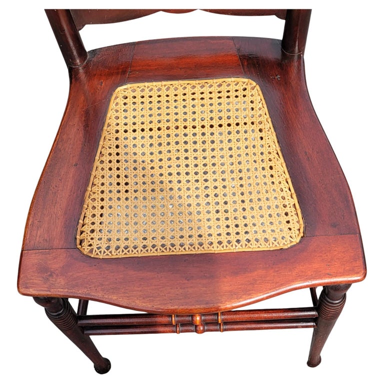 Refinished Early American Empire Mahogany and Cane Seat Chair For Sale