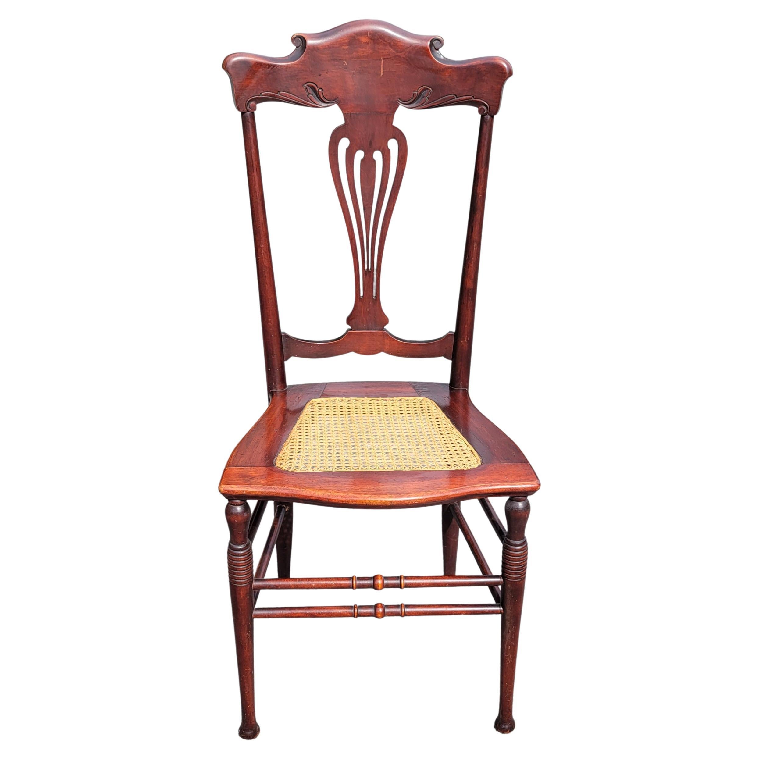 Refinished Early American Empire Mahogany and Cane Seat Chair For Sale