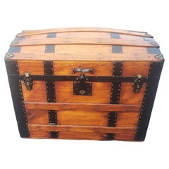 Antique Refinished Early American Steamers Dome Top Pine and iron Blanket Chest Trunk