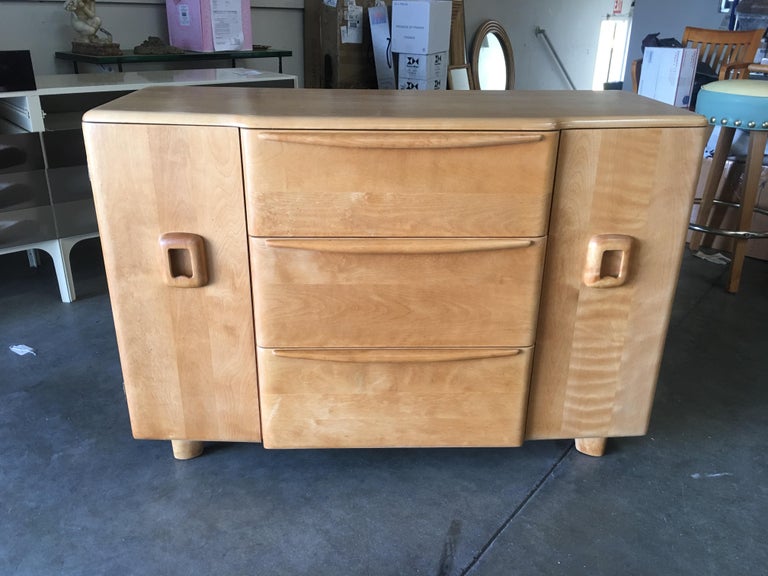 Image showcasing Newly Refinished - Mid-Century Modern Full-Size Sculpted Walnut Bed ...