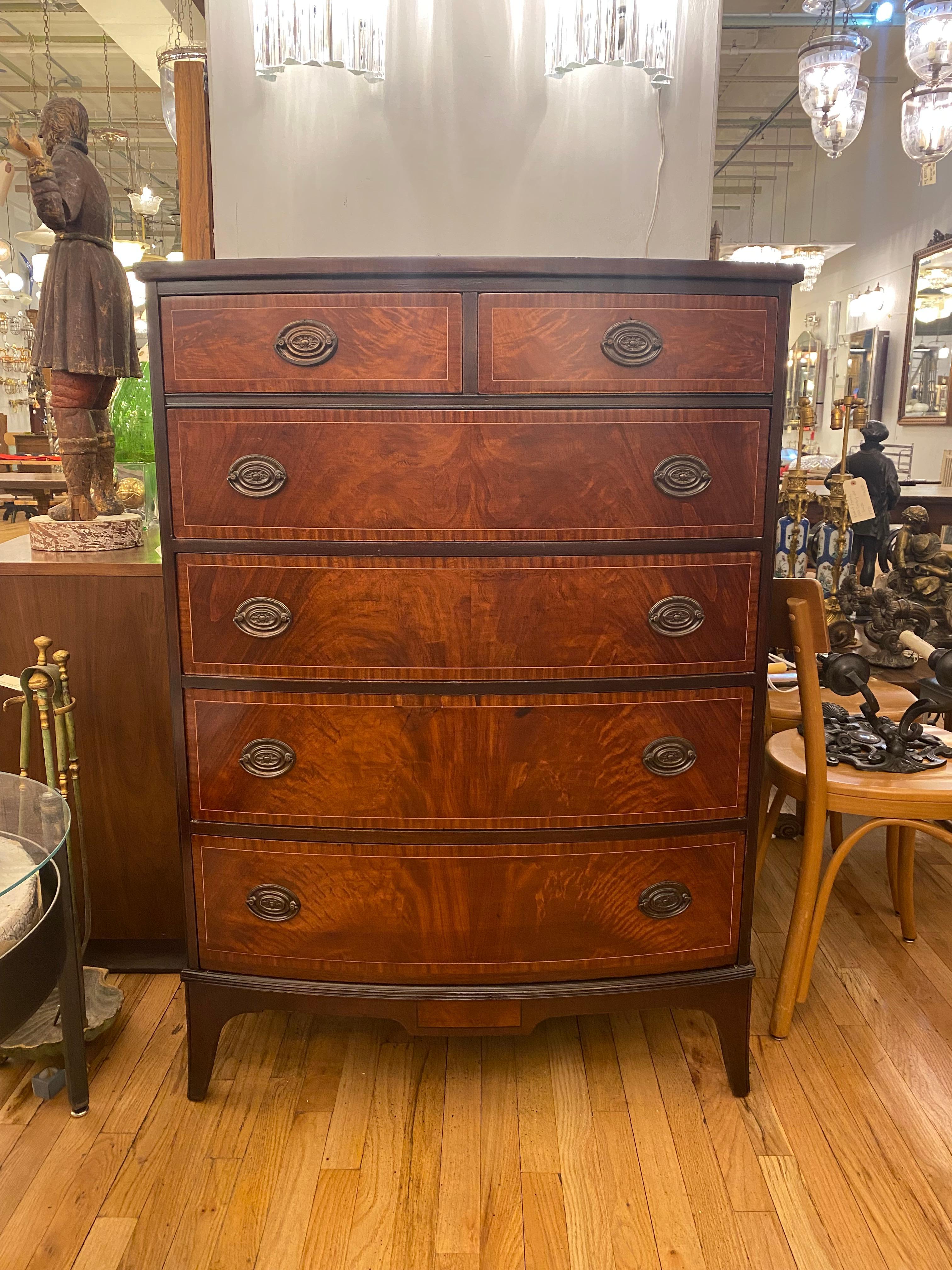 Refinished Inlaid Mahogany Dresser w/ 6 Drawers + Brass Hardware by John Stuart 6