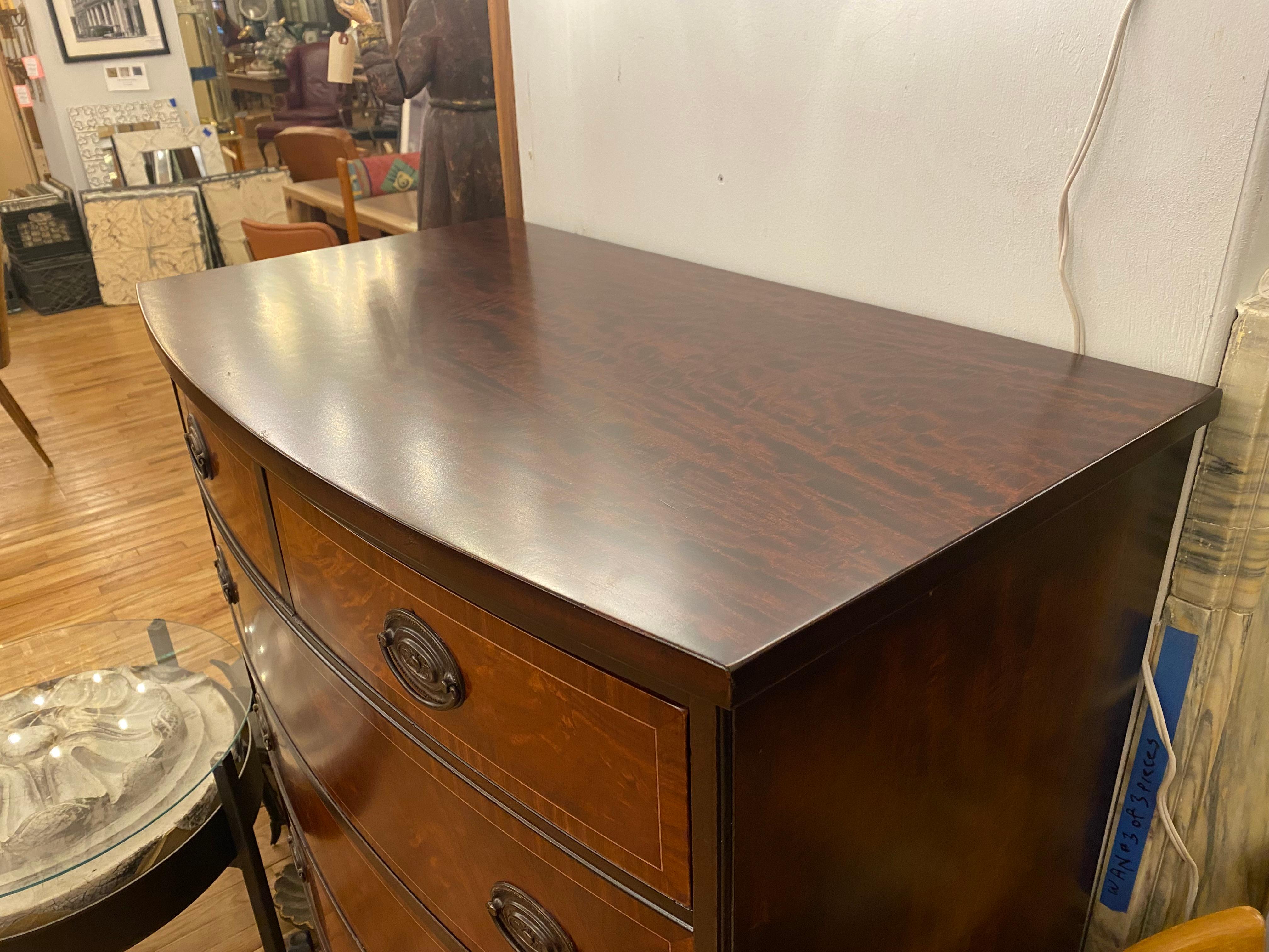 Refinished Inlaid Mahogany Dresser w/ 6 Drawers + Brass Hardware by John Stuart 7