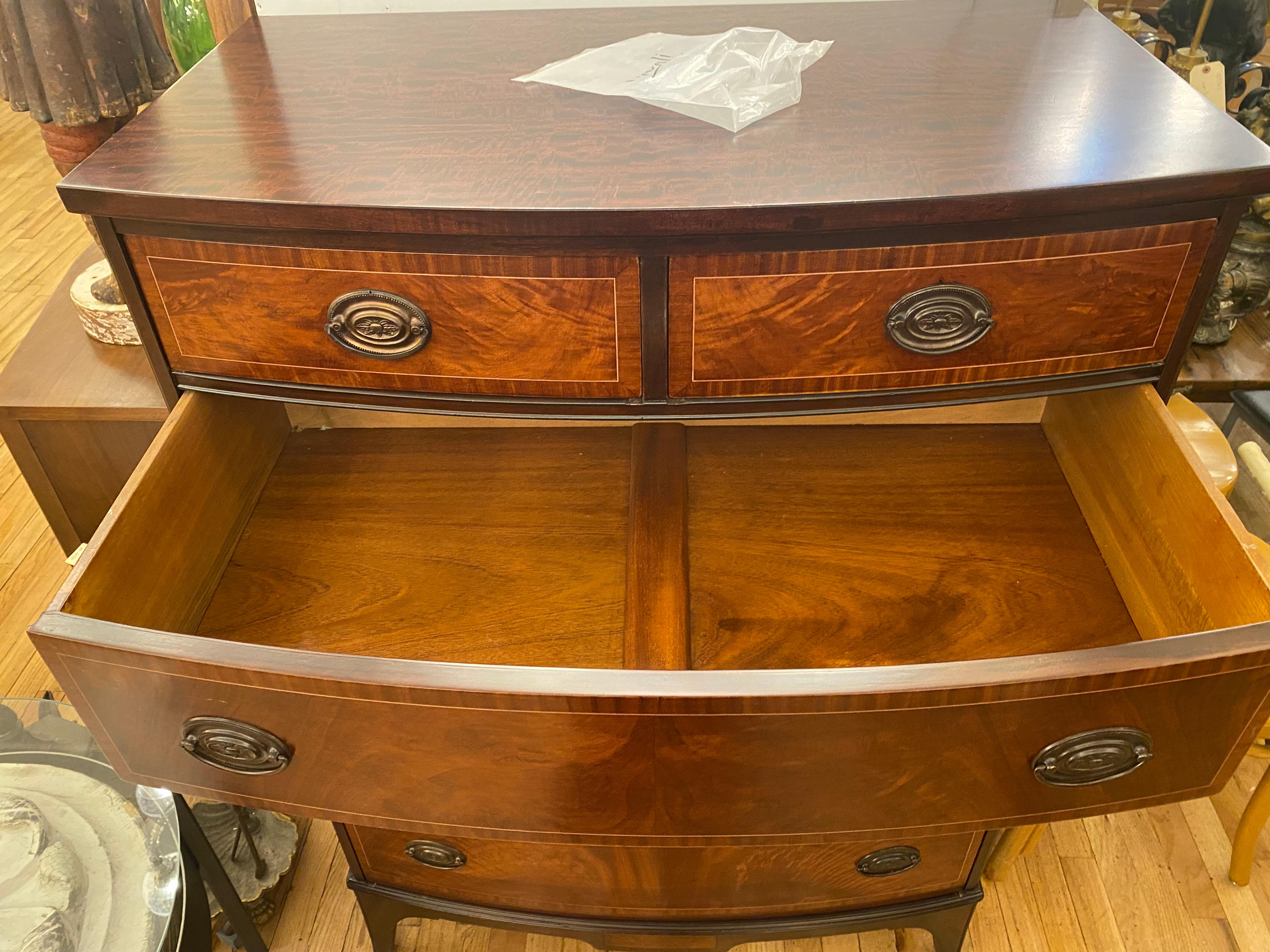 Refinished Inlaid Mahogany Dresser w/ 6 Drawers + Brass Hardware by John Stuart 12