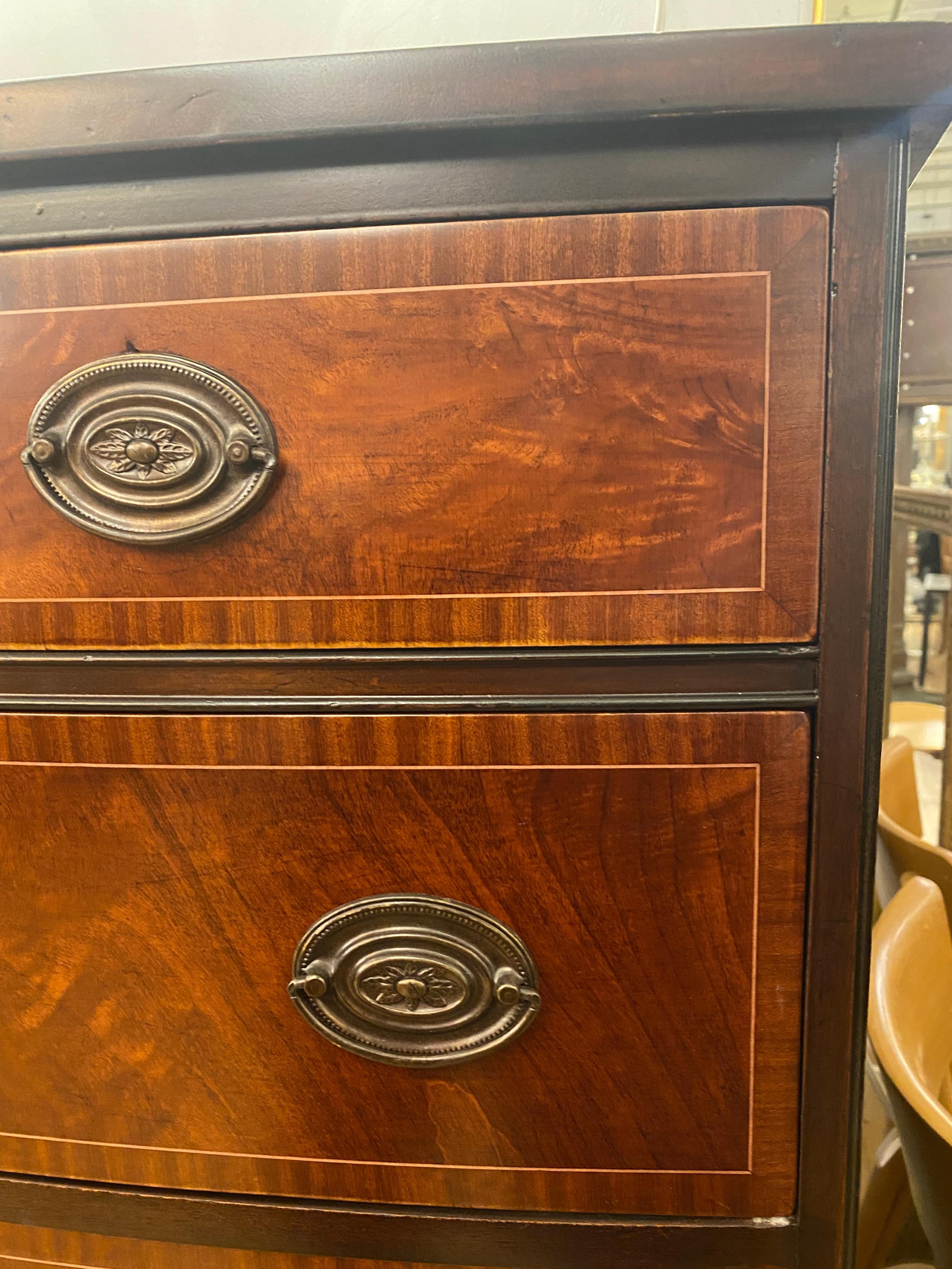 Refinished Inlaid Mahogany Dresser w/ 6 Drawers + Brass Hardware by John Stuart 15