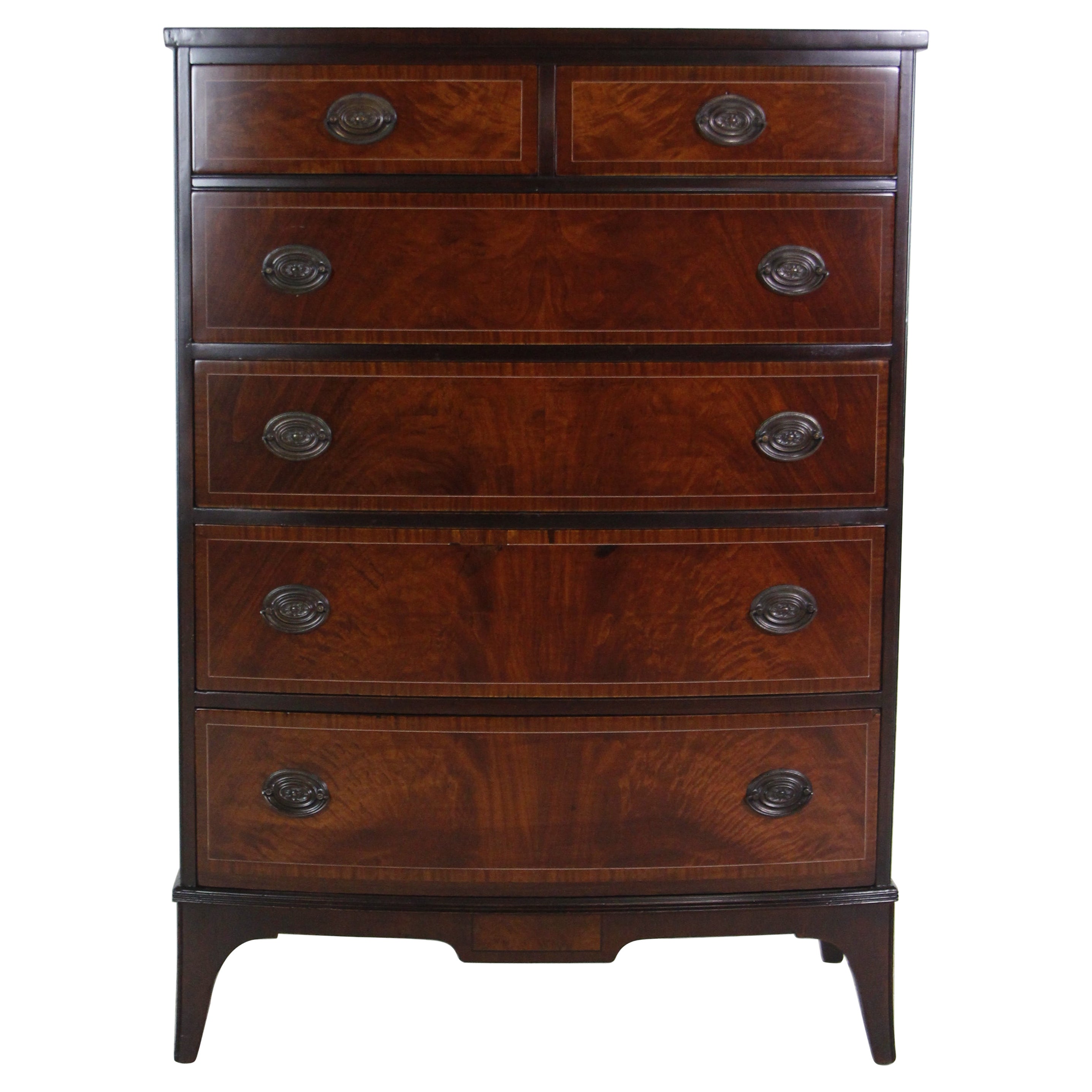 Refinished Inlaid Mahogany Dresser w/ 6 Drawers + Brass Hardware by John Stuart