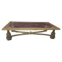 Refinished Italian Louis XIV Style Carved  Giltwood Glass Top Large Coffee Table