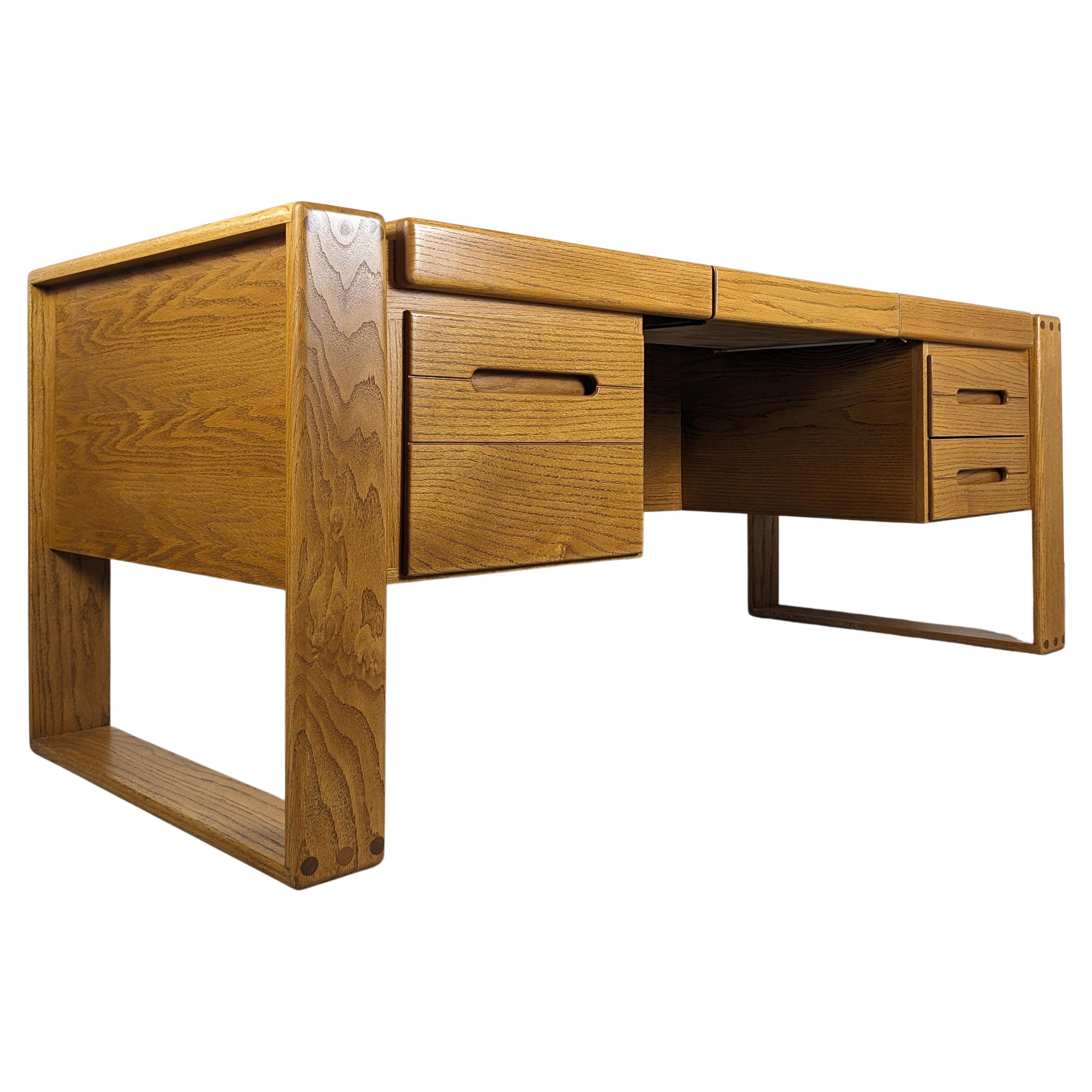 Refinished Lou Hodges Handcrafted Oak Desk for California Design Group, c1980s For Sale