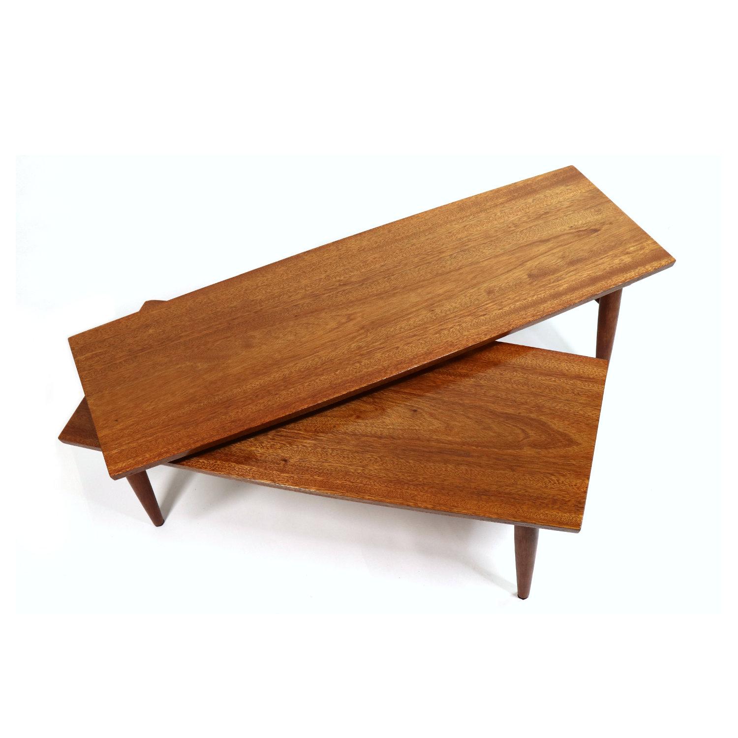 Refinished Mahogany Mid-Century Modern Pivoting Boomerang Swivel Coffee Table 1