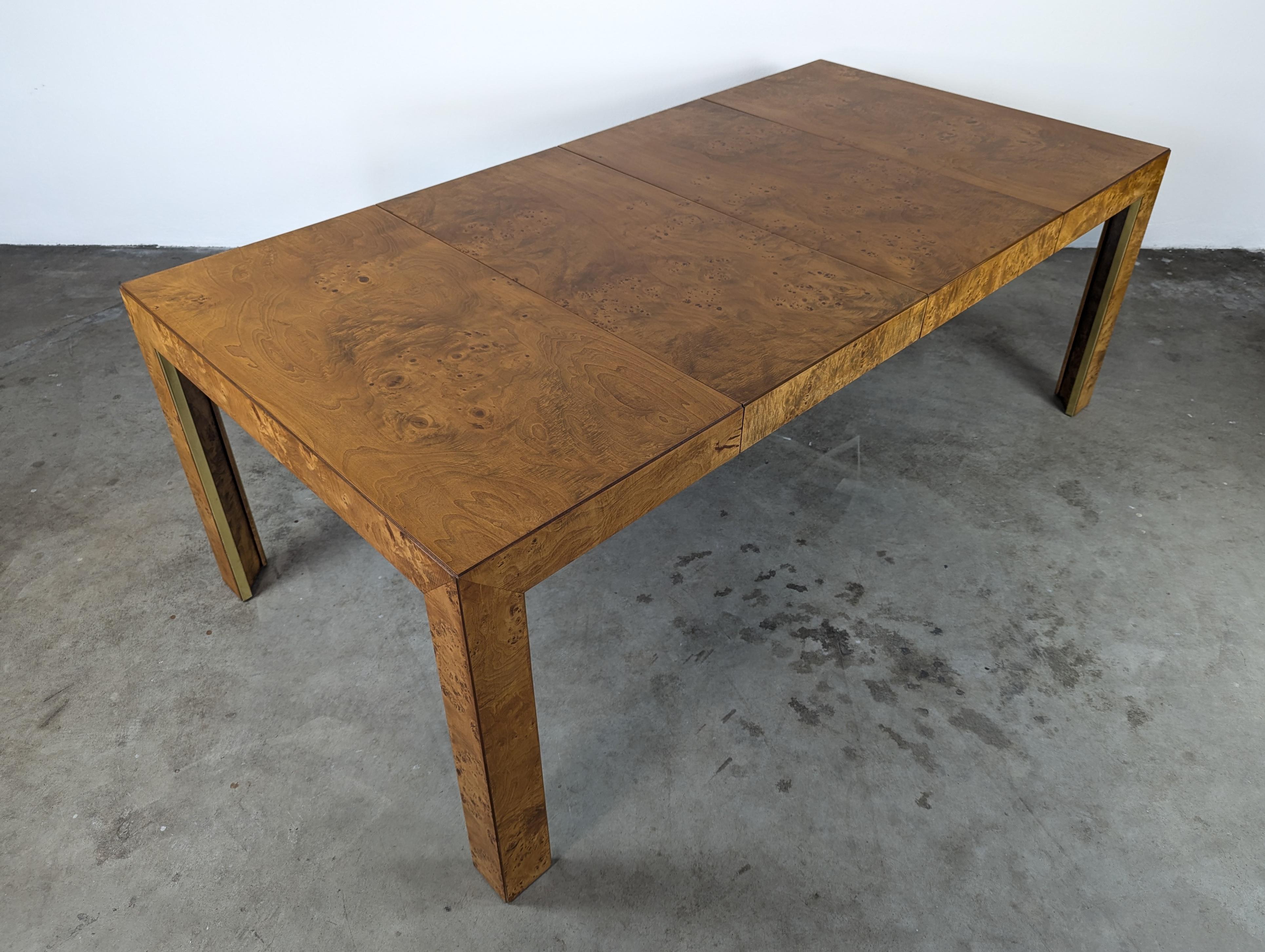 American Refinished Mid Century Burlwood Extendable Dining Table by Thomasville, c1970s
