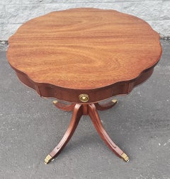 Refinished Mid-Century Mahogany Single Drawer QuadPod Pedestal Drum Table