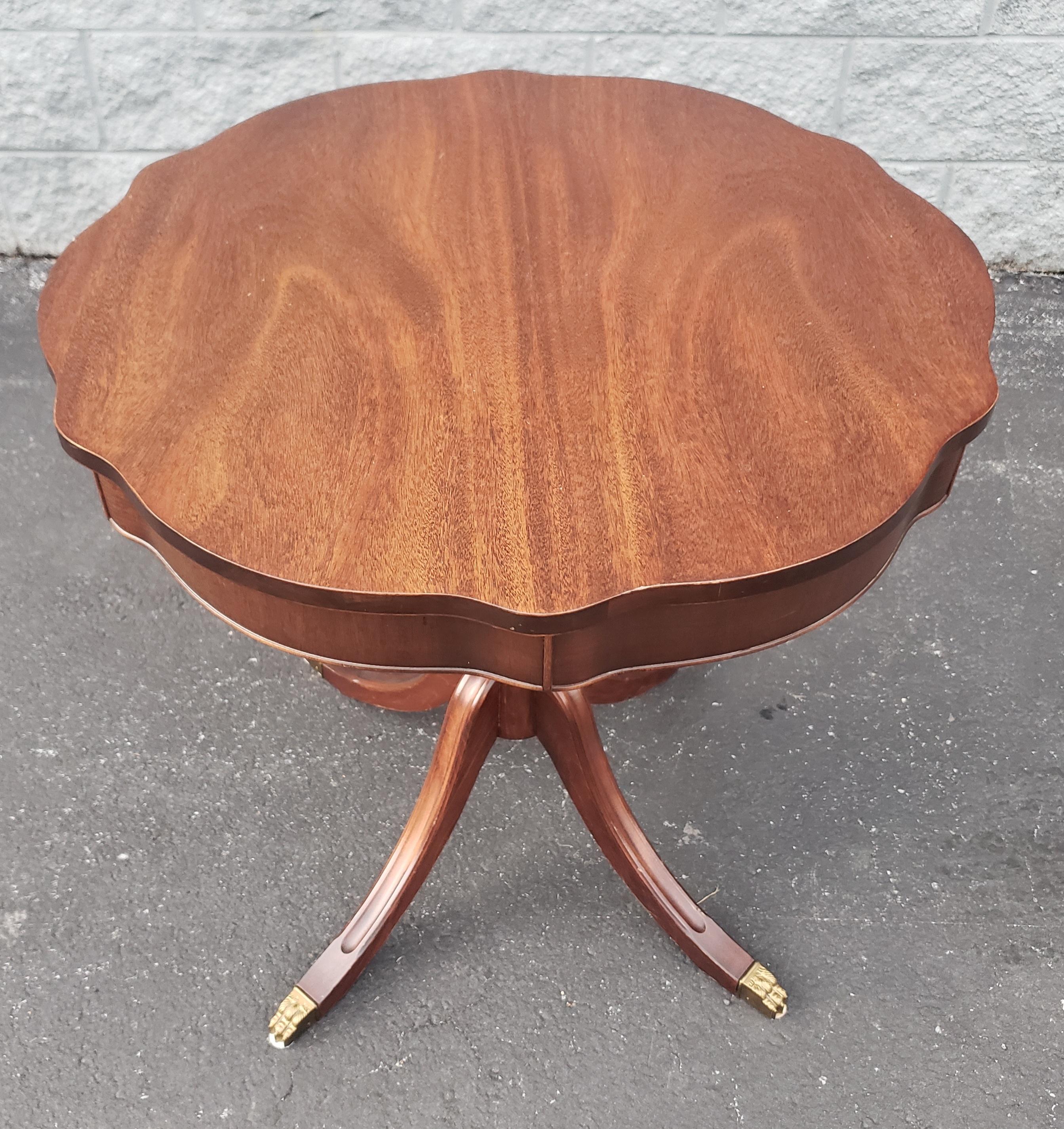 Stained Refinished Mid-Century Mahogany Single Drawer QuadPod Pedestal Drum Table For Sale