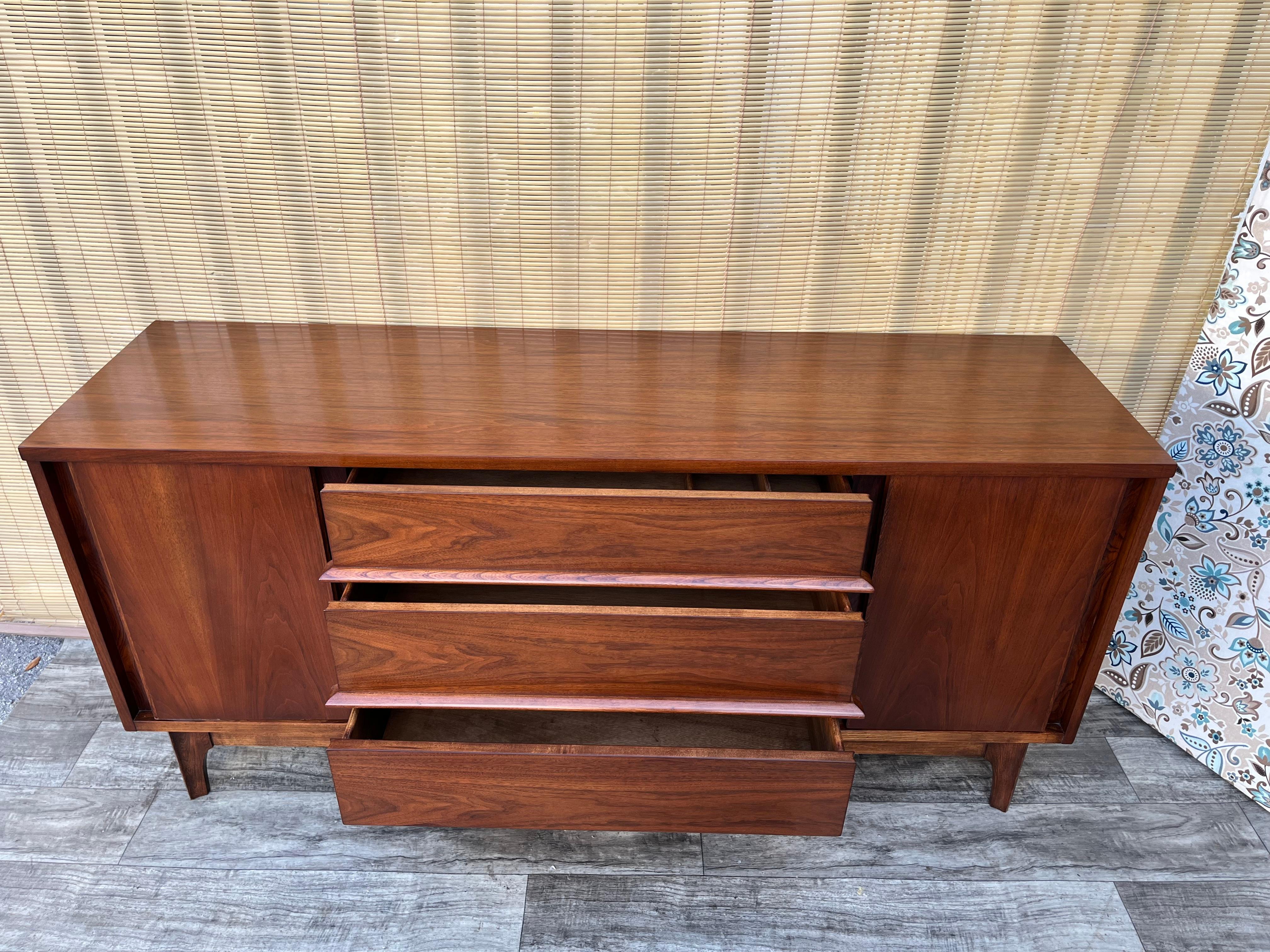 Walnut Refinished Mid Century Modern Credenza by Kent Coffey Predicta Line. C 1960s For Sale