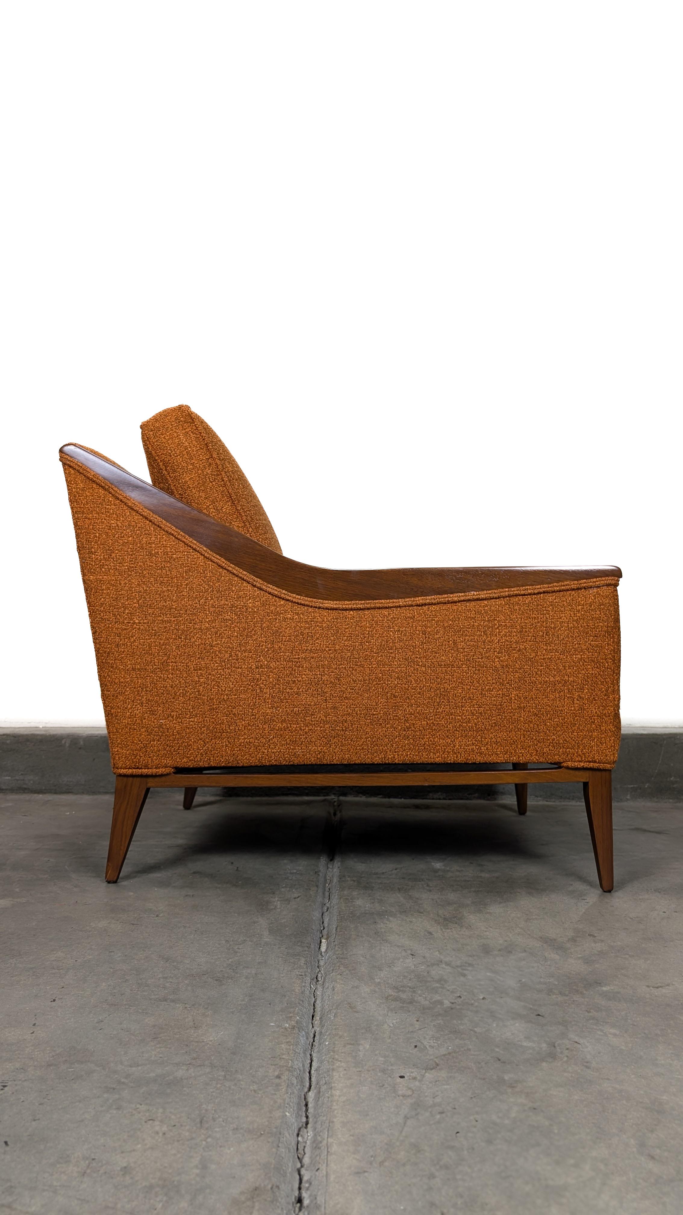 Refinished Mid Century Modern Orange Lounge Arm Chair With Walnut Trim, c1960s For Sale 4