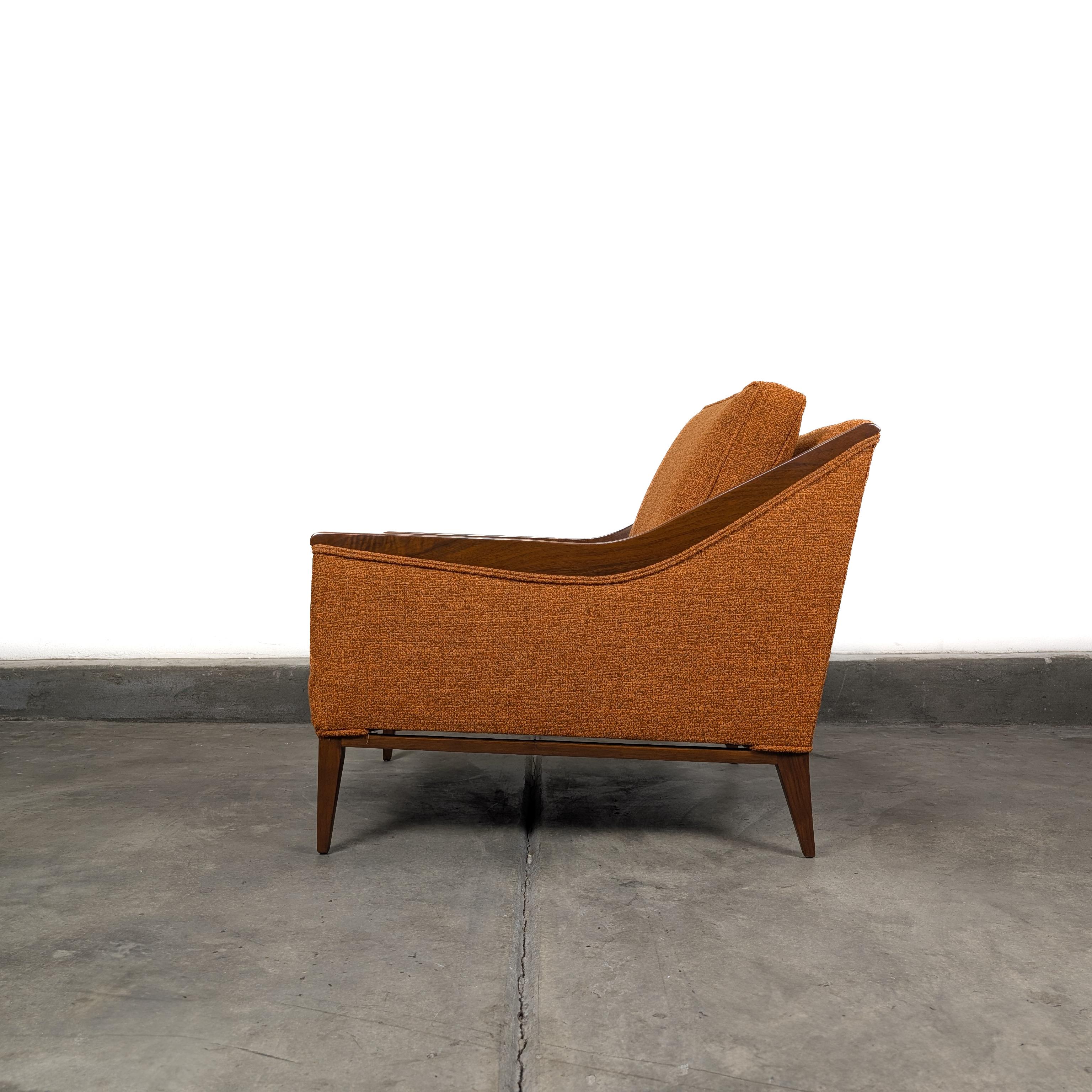 Mid-Century Modern Refinished Mid Century Modern Orange Lounge Arm Chair With Walnut Trim, c1960s For Sale