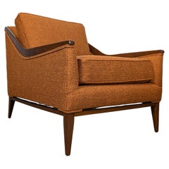 Refinished Mid Century Modern Orange Lounge Arm Chair With Walnut Trim, c1960s