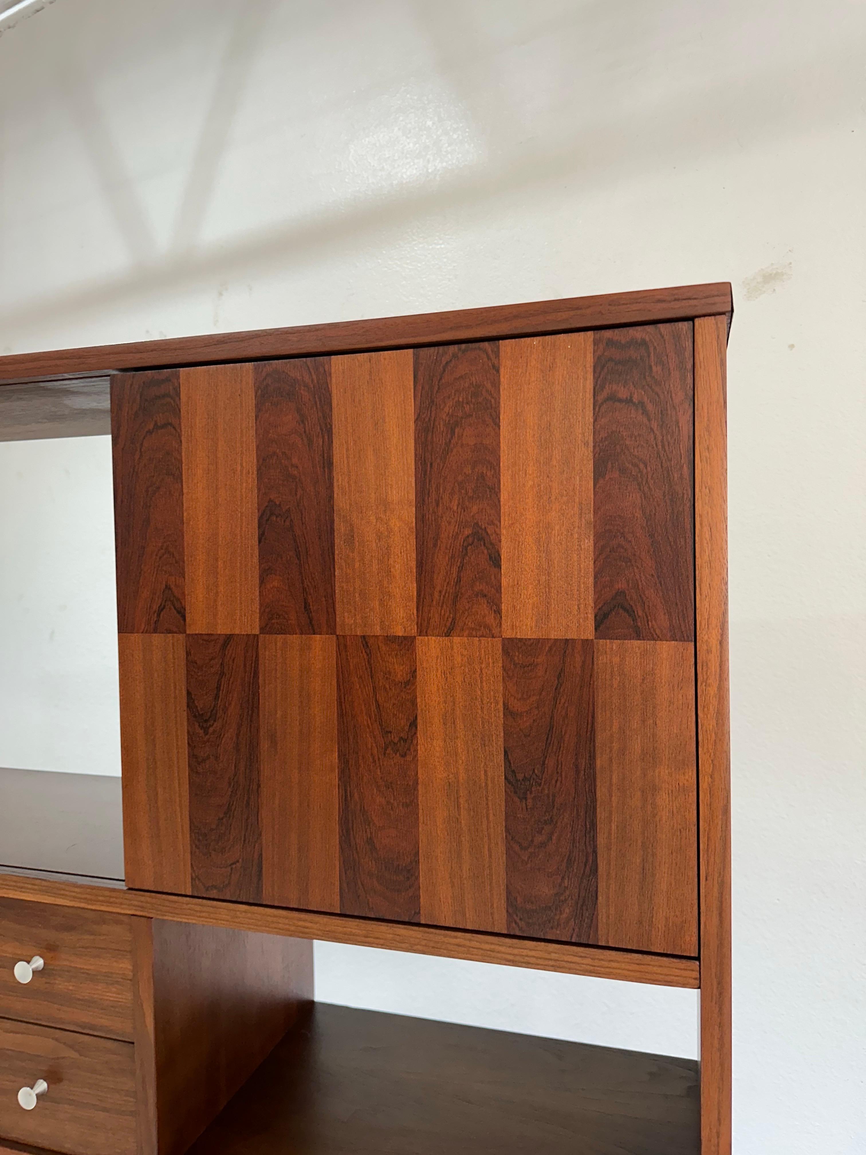 Refinished Mid Century Modern Stanley Walnut and Rosewood Wall Unit, 2 Piece 3