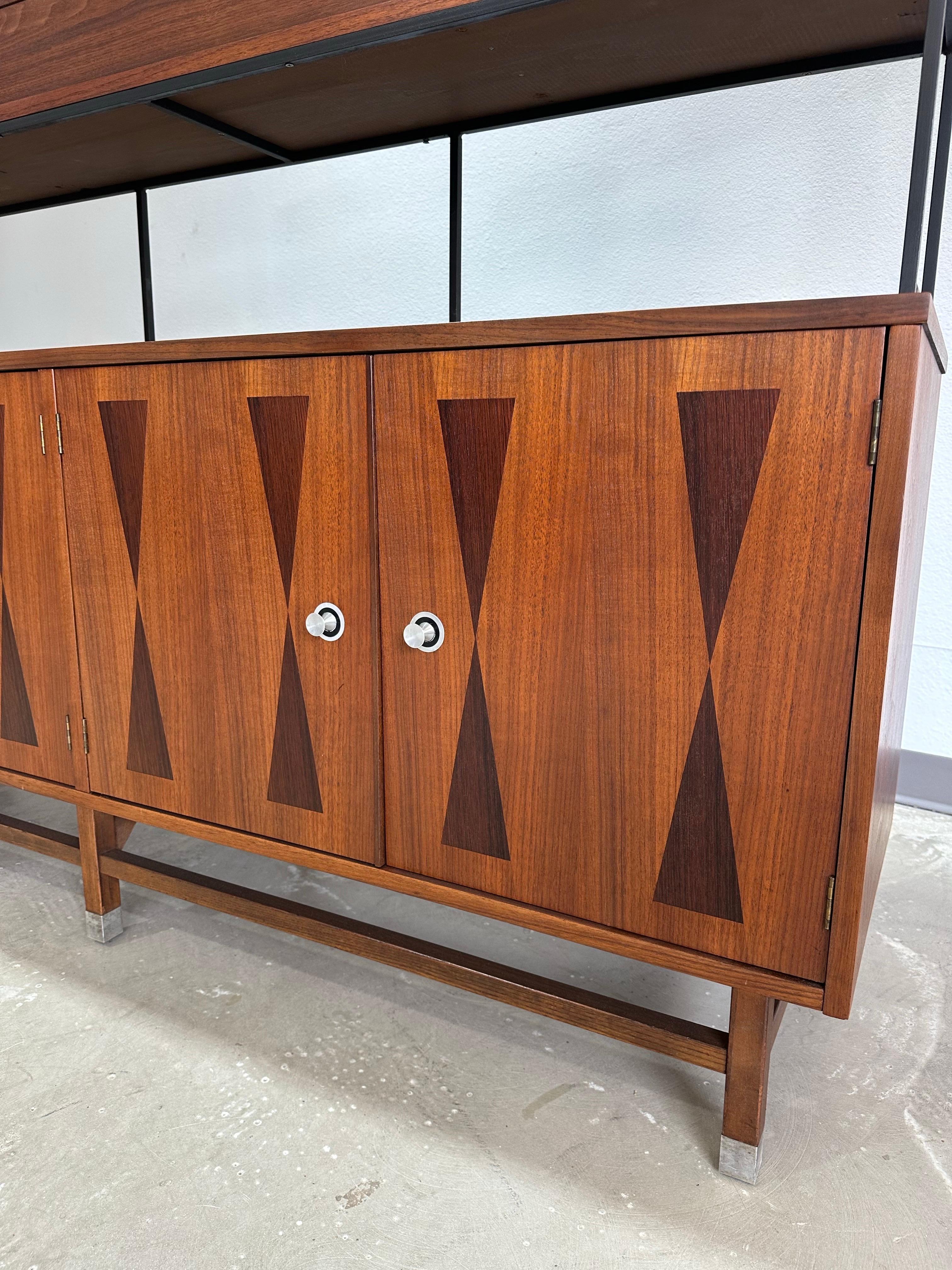 Refinished Mid Century Modern Stanley Walnut and Rosewood Wall Unit, 2 Piece 5