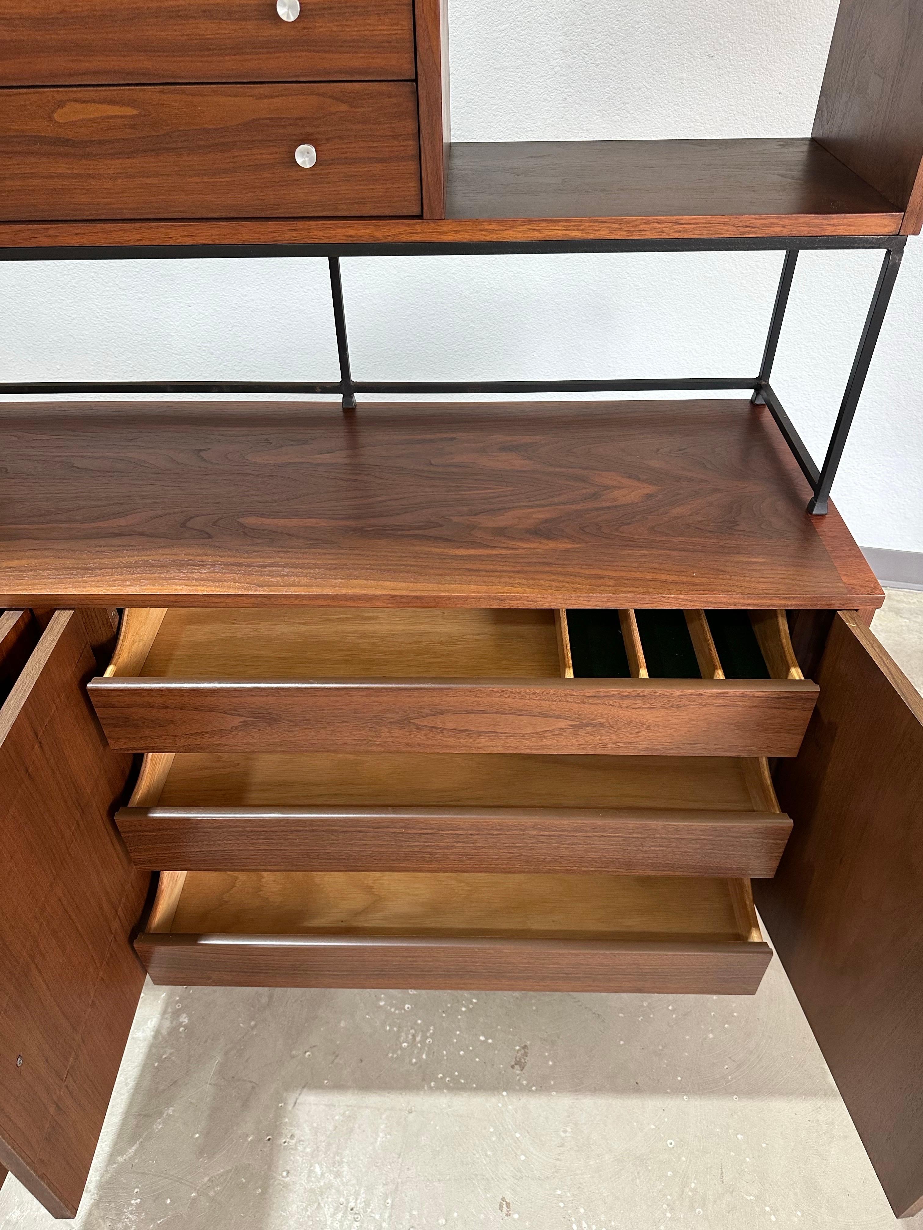 Refinished Mid Century Modern Stanley Walnut and Rosewood Wall Unit, 2 Piece 6