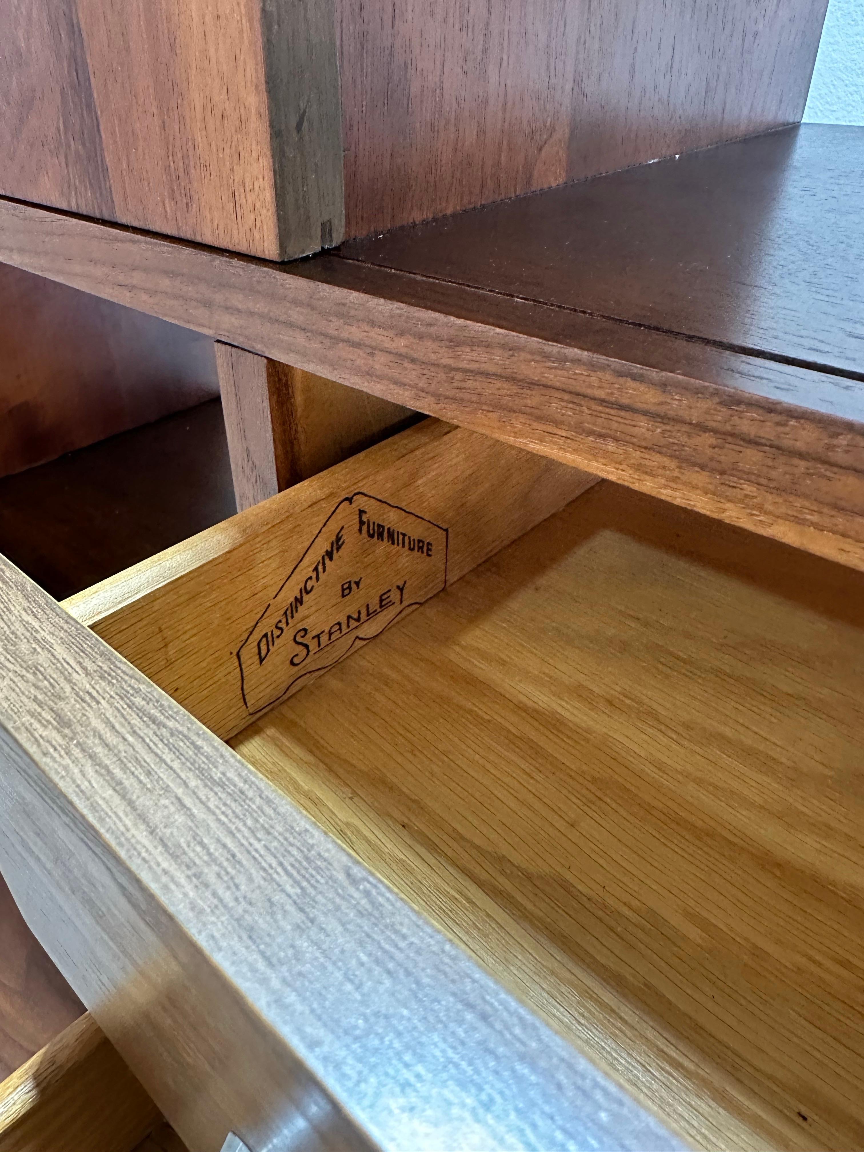 Refinished Mid Century Modern Stanley Walnut and Rosewood Wall Unit, 2 Piece 7