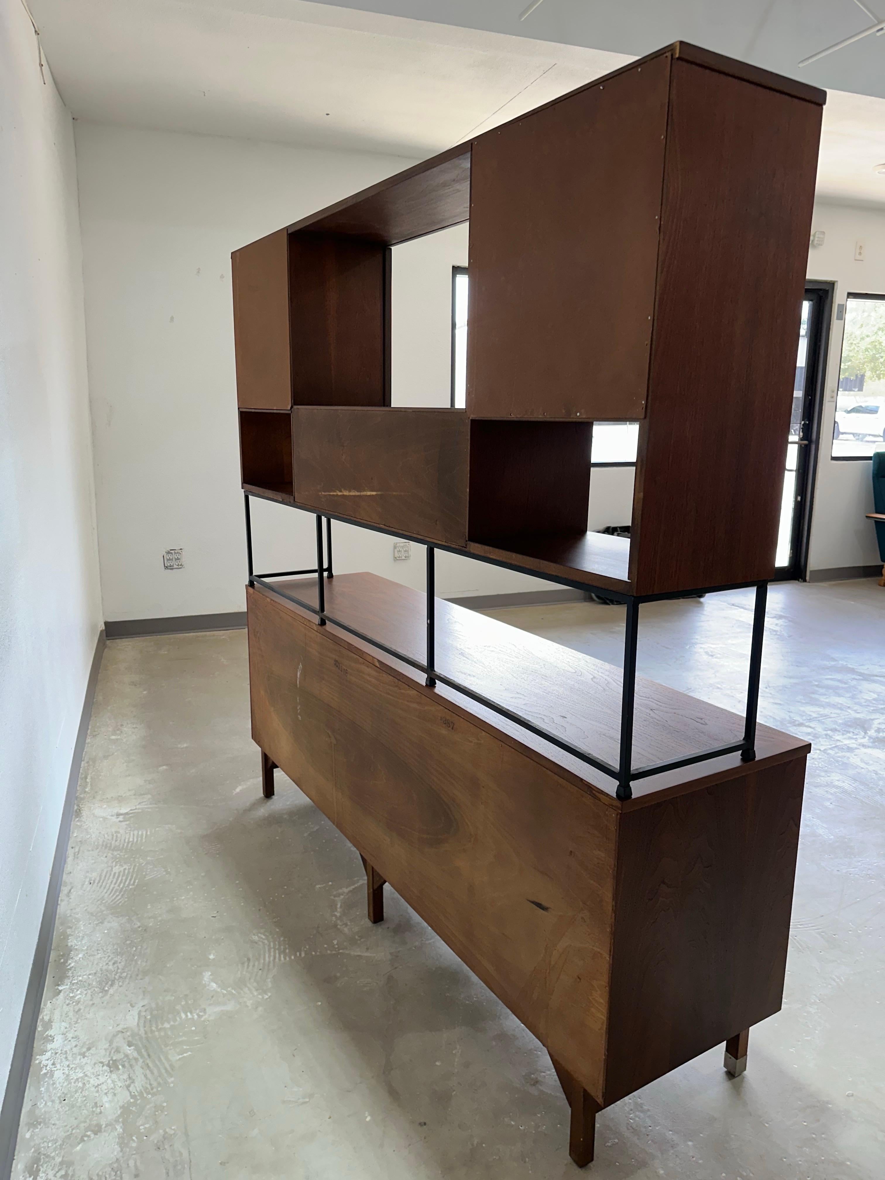 Refinished Mid Century Modern Stanley Walnut and Rosewood Wall Unit, 2 Piece 8