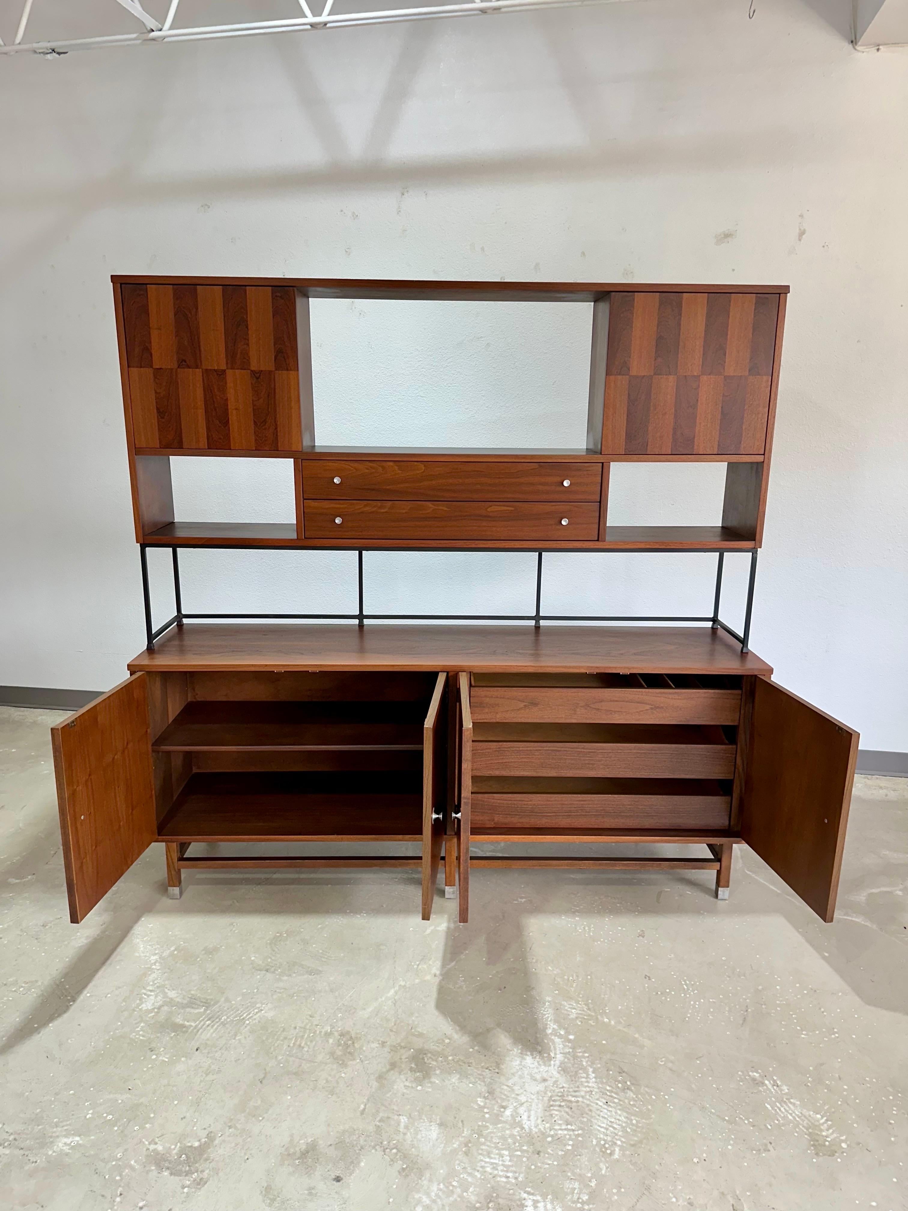 Mid-Century Modern Refinished Mid Century Modern Stanley Walnut and Rosewood Wall Unit, 2 Piece