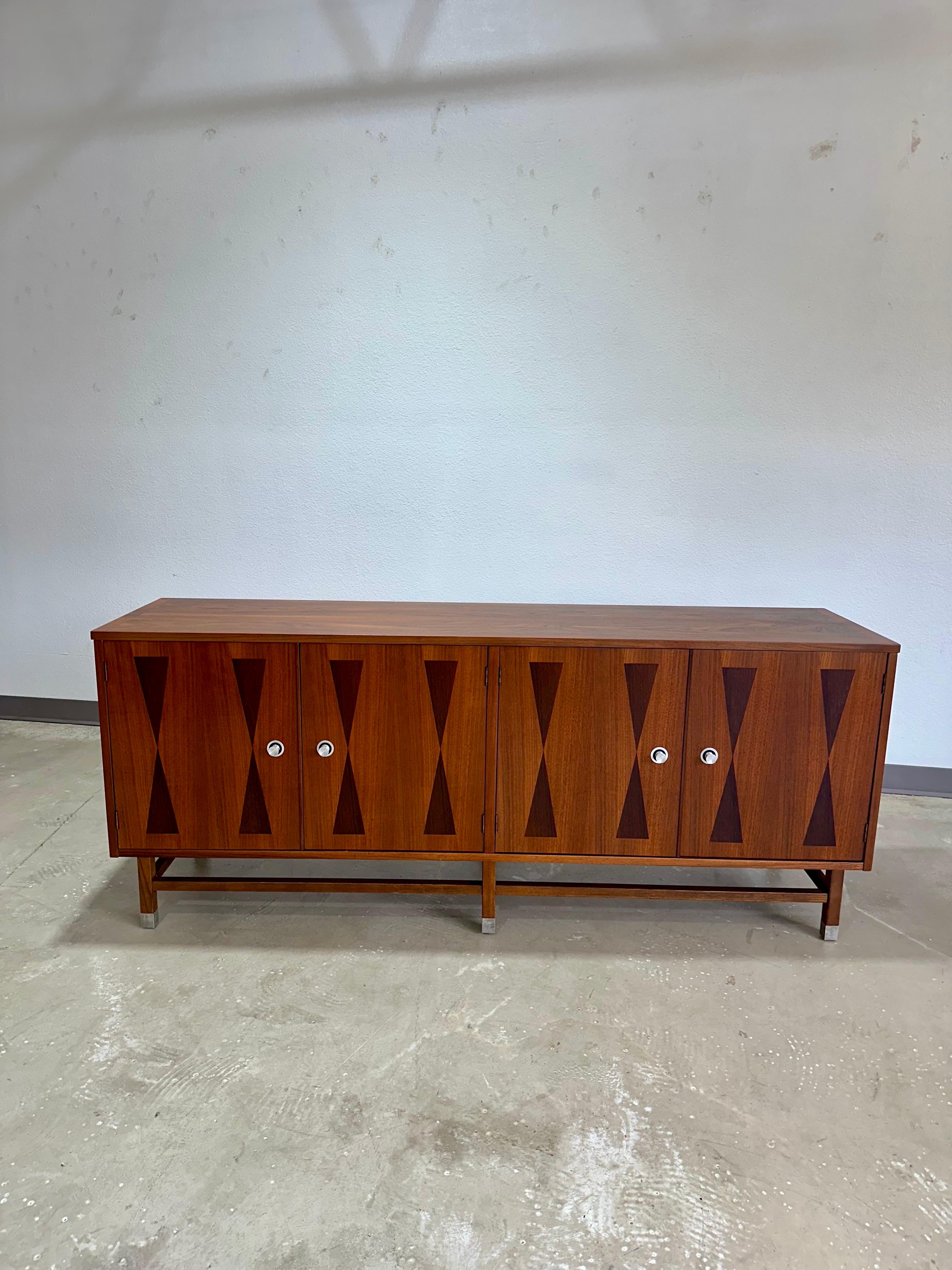 Refinished Mid Century Modern Stanley Walnut and Rosewood Wall Unit, 2 Piece 1