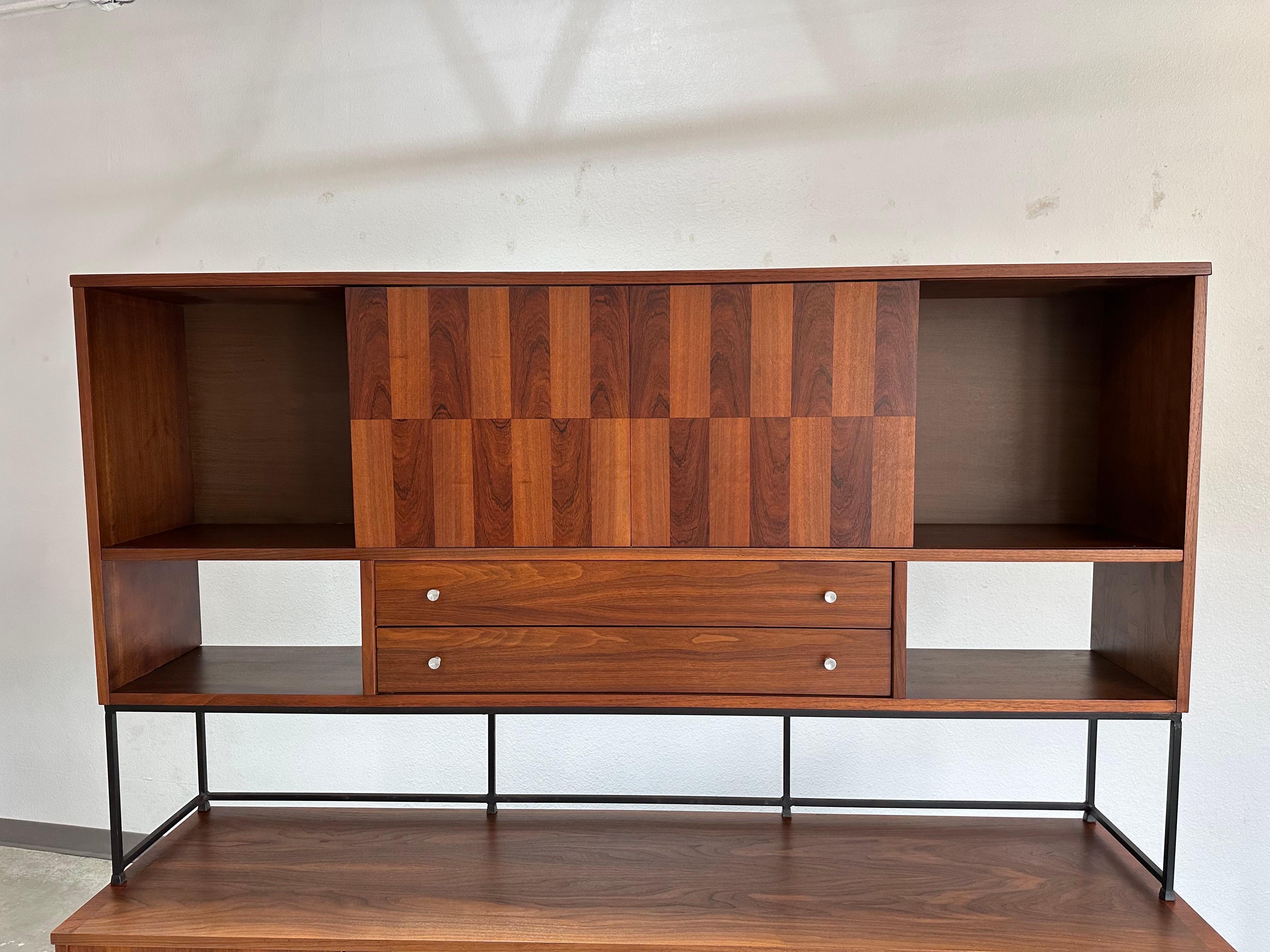 Refinished Mid Century Modern Stanley Walnut and Rosewood Wall Unit, 2 Piece 2