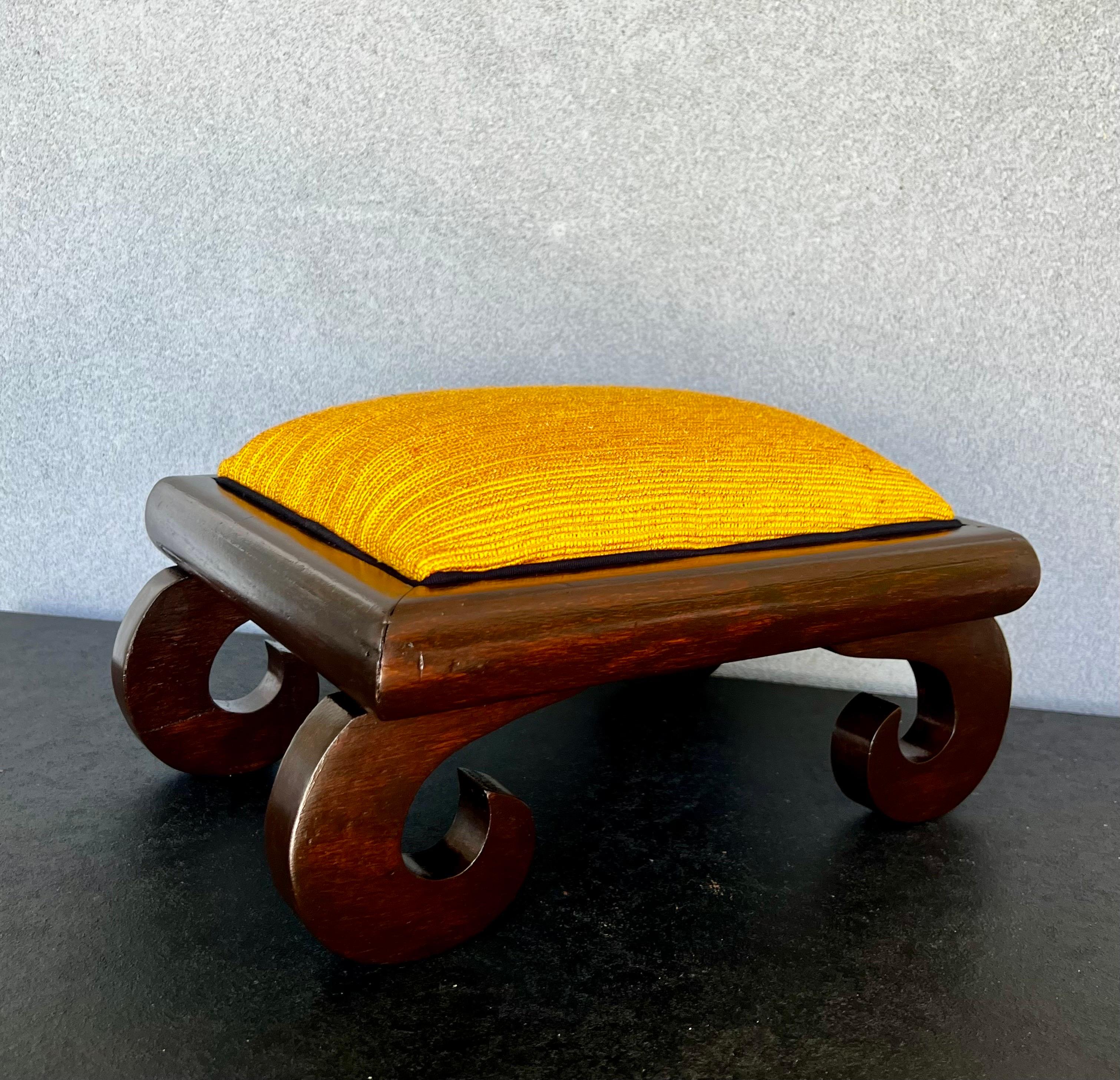 Chinoiserie Refinished Mid-Century Yellow Asian Footstool  For Sale