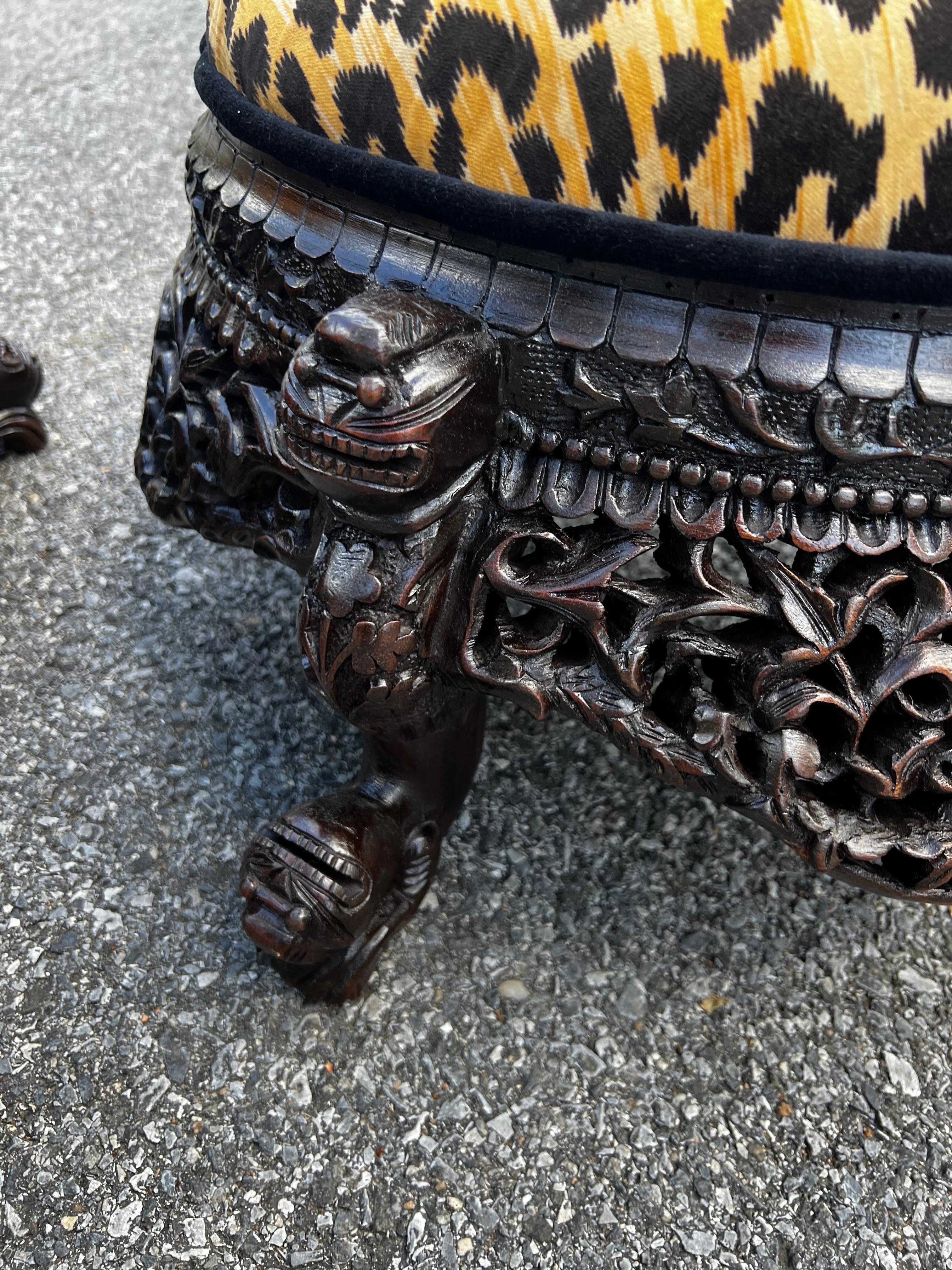 Refinished Pair Late 19th Century Anglo-Indian Hand-Carved Cheetah Stools  For Sale 6