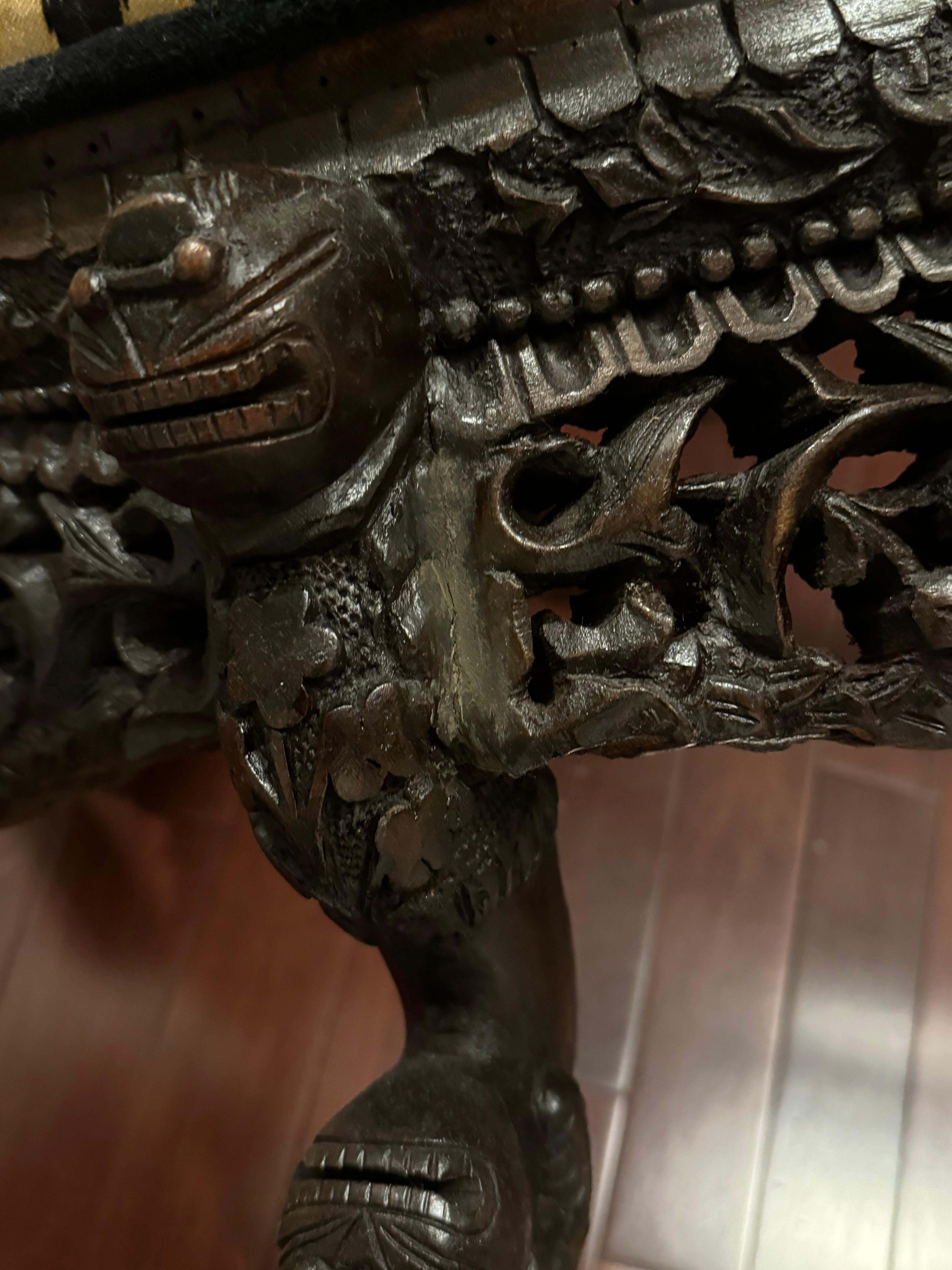 Refinished Pair Late 19th Century Anglo-Indian Hand-Carved Cheetah Stools 13
