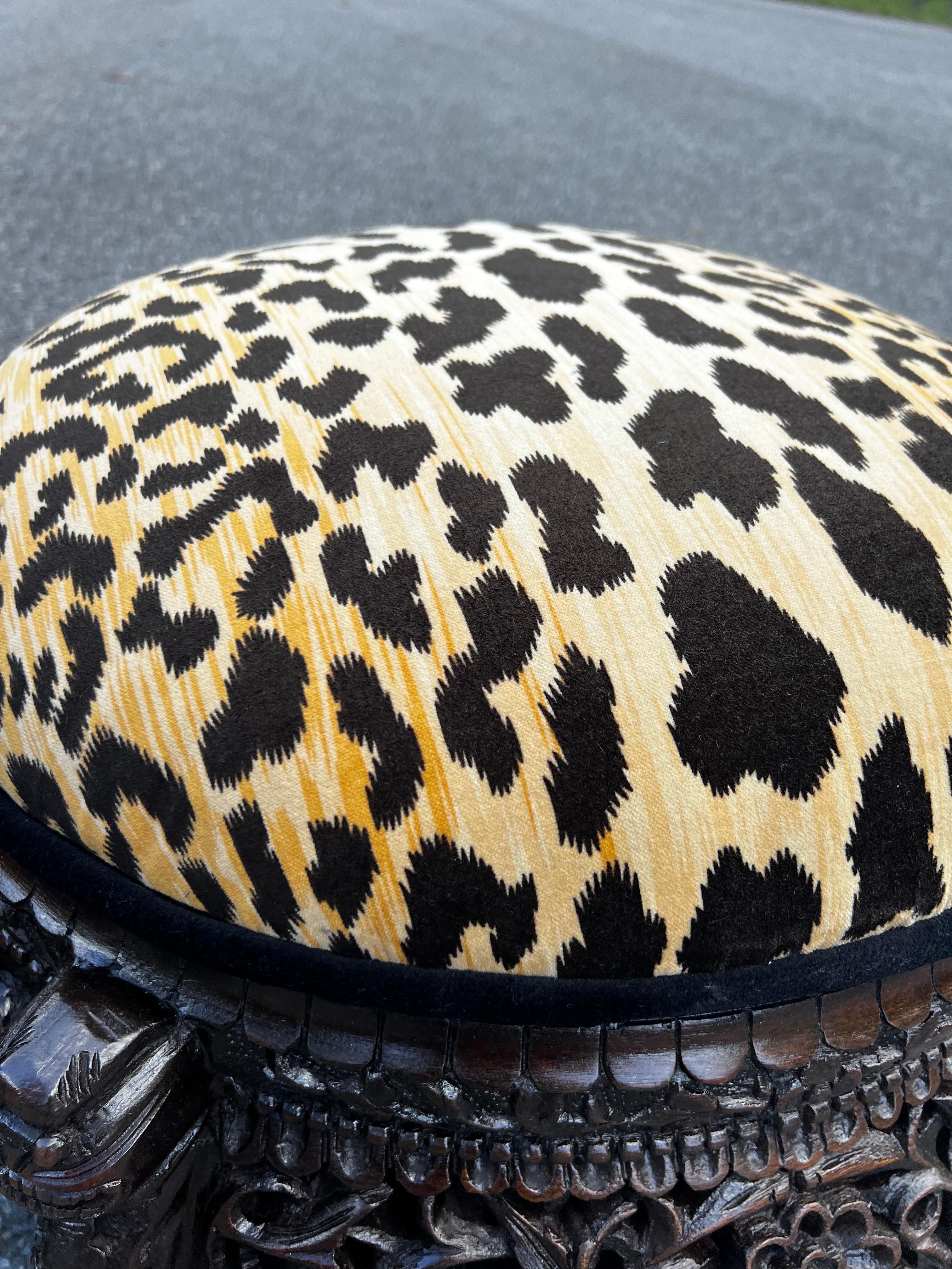 Refinished Pair Late 19th Century Anglo-Indian Hand-Carved Cheetah Stools 4